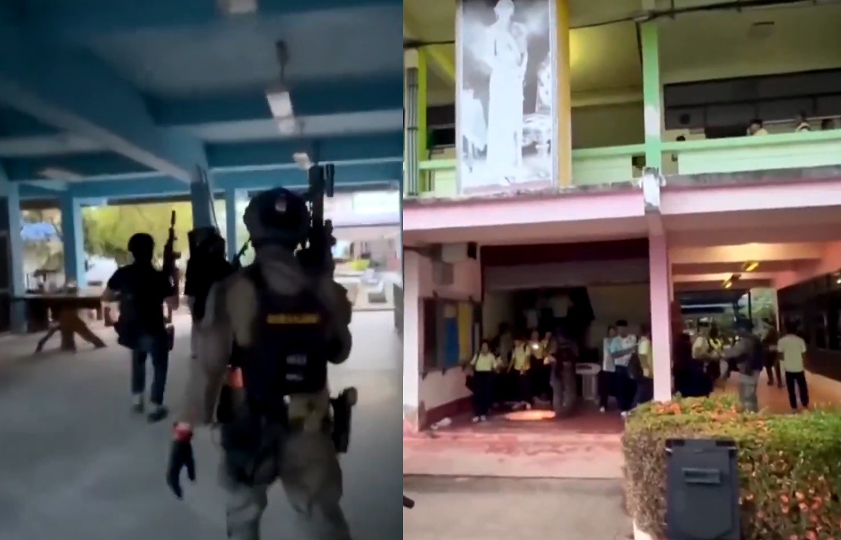 泰國一所校園傳出槍擊案，校長捨命保護學生，傷重不治身亡。（翻攝自X@InfoR00M）