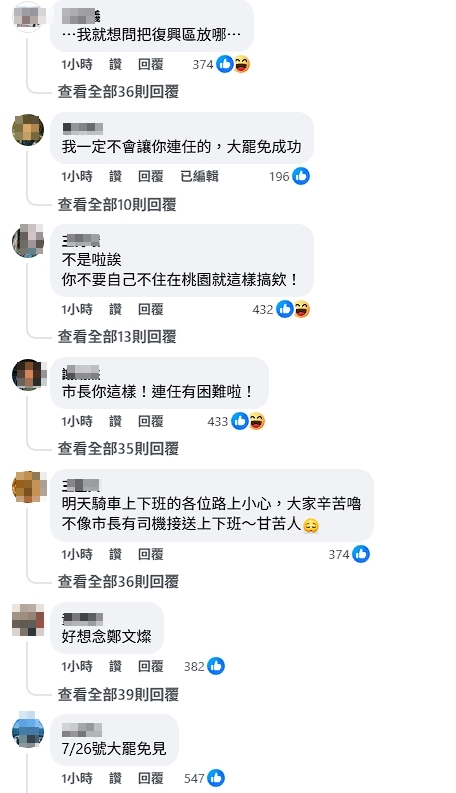 張善政的臉書湧入許多不滿的市民留言抱怨分區放假的決策。(翻攝自張善政臉書)