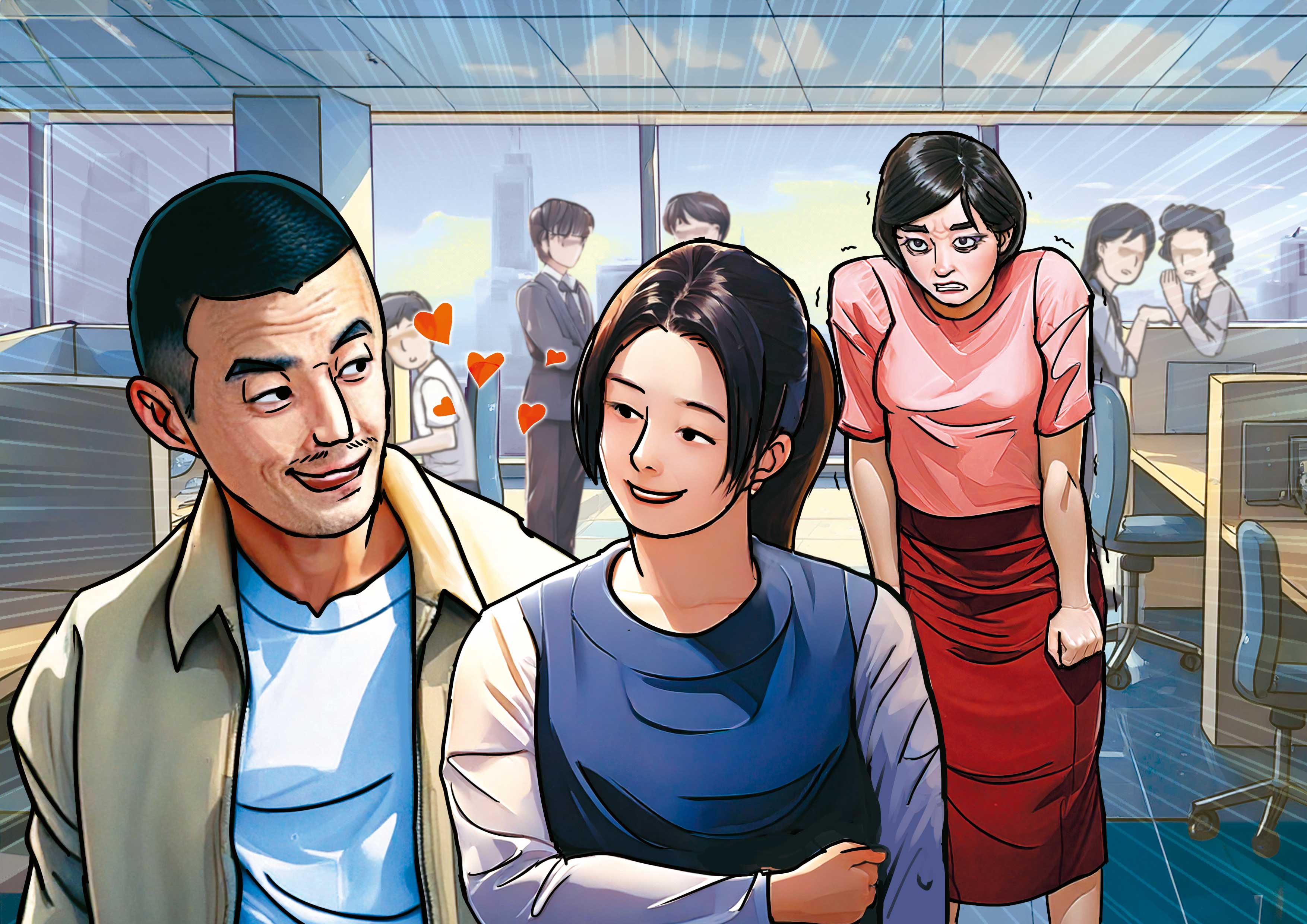 精品商洪惇學帶著小四在公司高調放閃，引發洪妻不滿。（AI繪圖Adobe Firefly生成，本刊美術組後製）