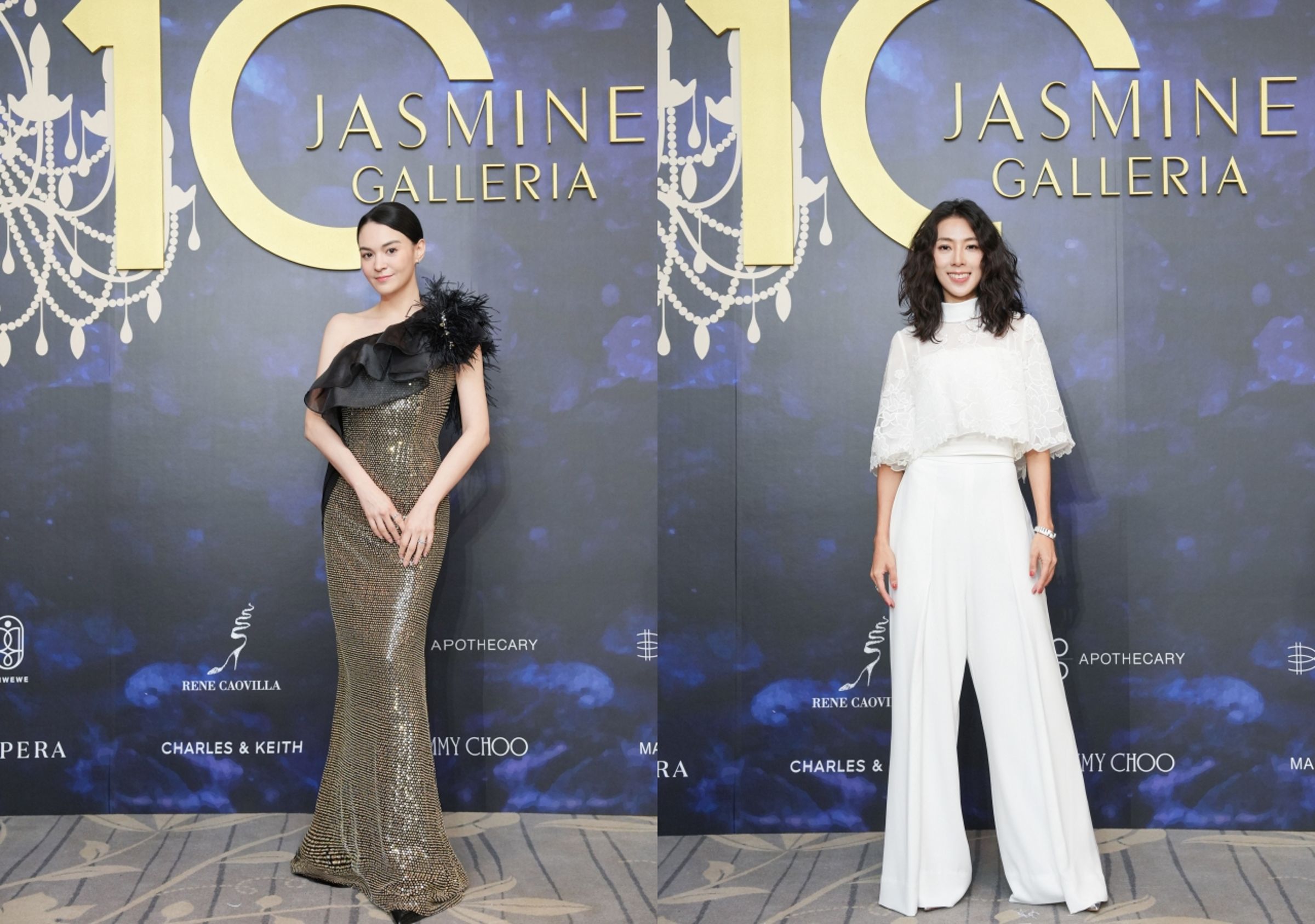 (左起)張榕容、林辰唏出席Jasmine Galleria十週年大秀。(Jasmine Galleria提供)