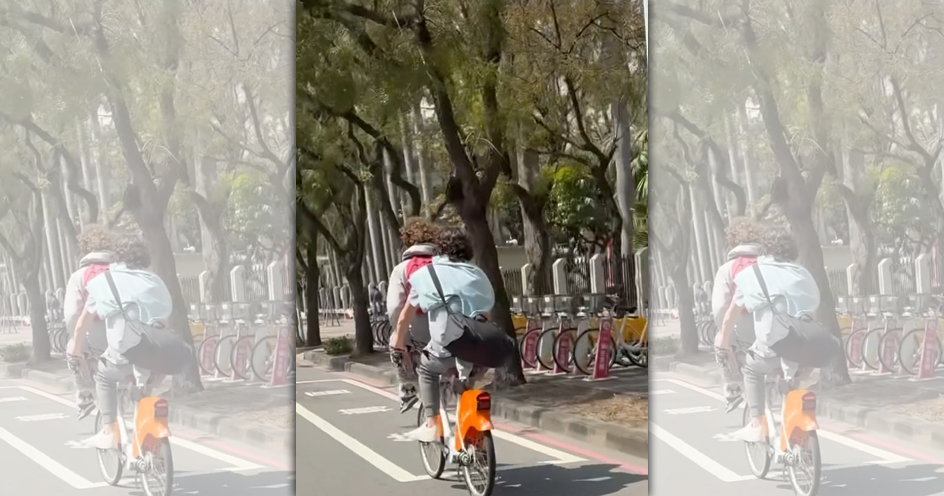 YouBike又出現違規載人狀況。（翻攝threads@zhang__523）