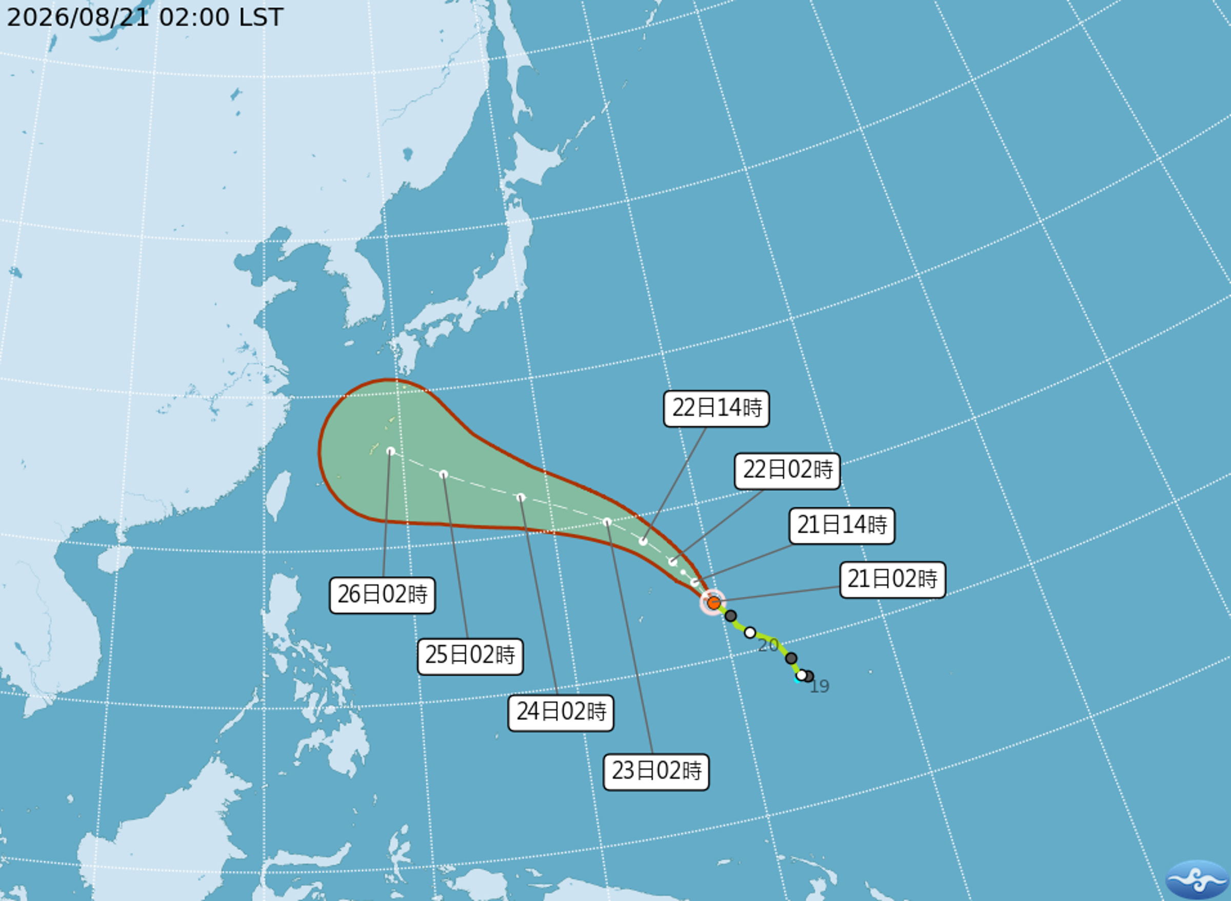颱風沙德爾強度將持續增強,不排除達強颱等級,預測路徑有向西調整趨勢。(中央氣象署提供)