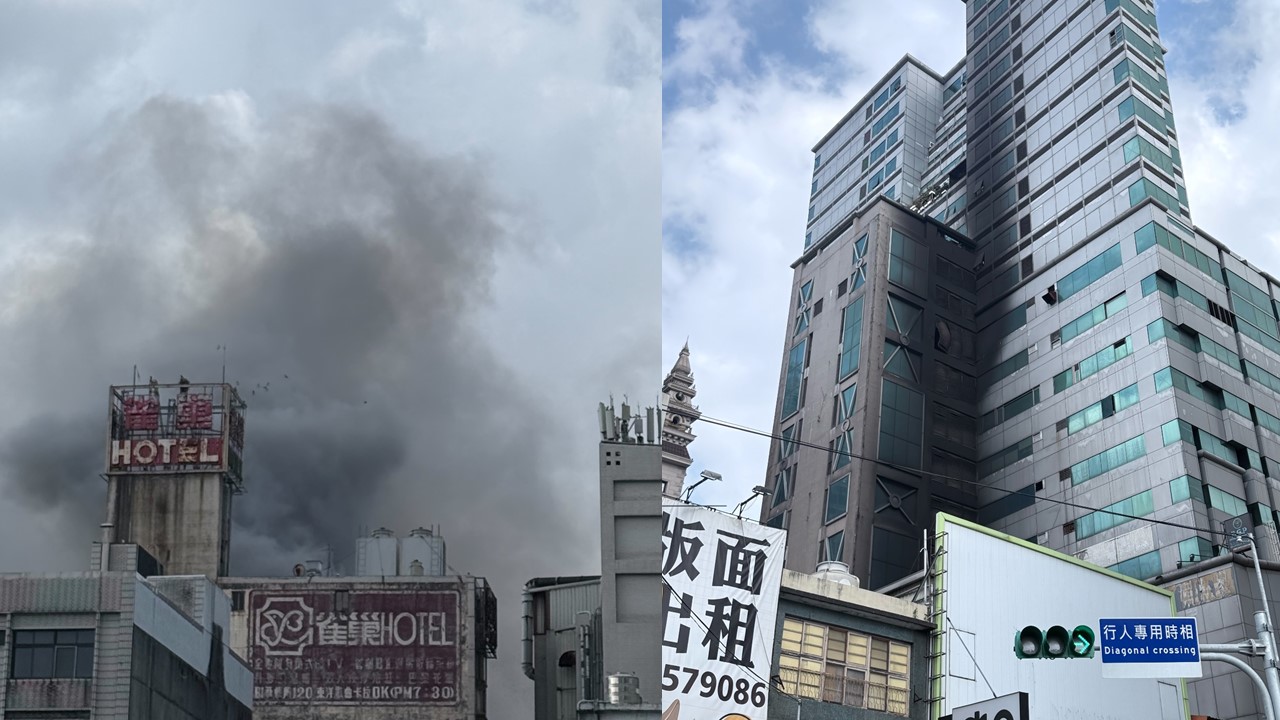 桃園今早2起大火。左圖為武昌街大火；右圖為桃園火車站前商圈火警。