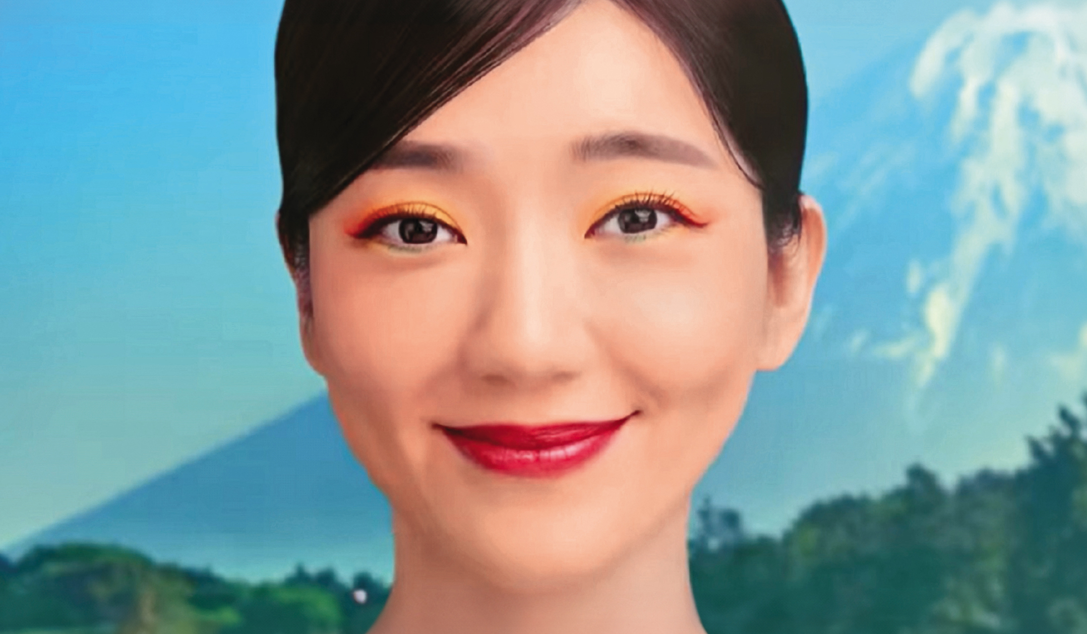 郭雪芙這扮相確定不是行走的捏麵人？鹿港老街快找她代言啊！（翻攝自御茶園特上好茶臉書粉專）