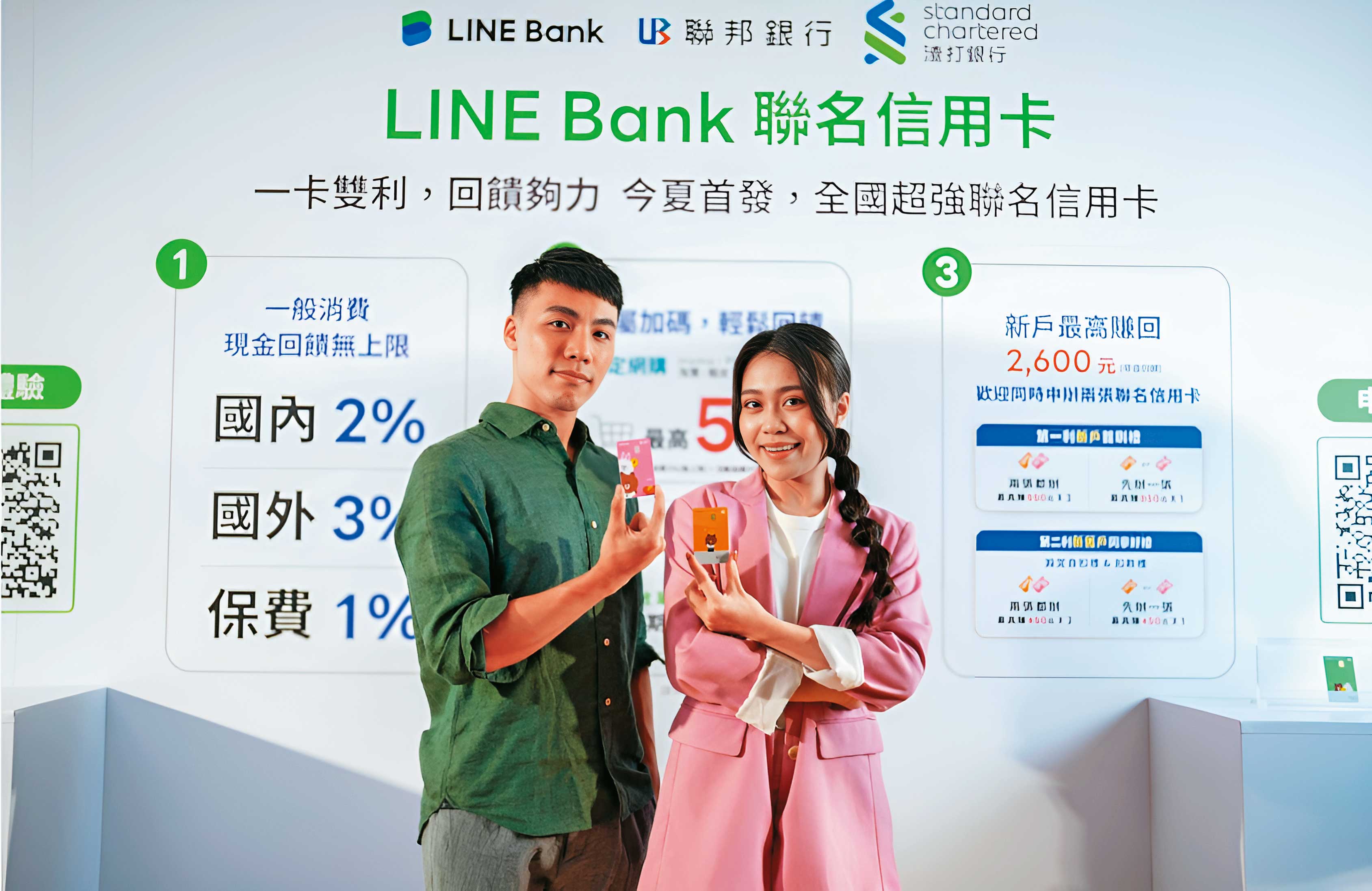 今年可無腦刷的神卡是渣打銀行與聯邦銀行的LINE Bank聯名信用卡，每筆都有2%現金回饋。