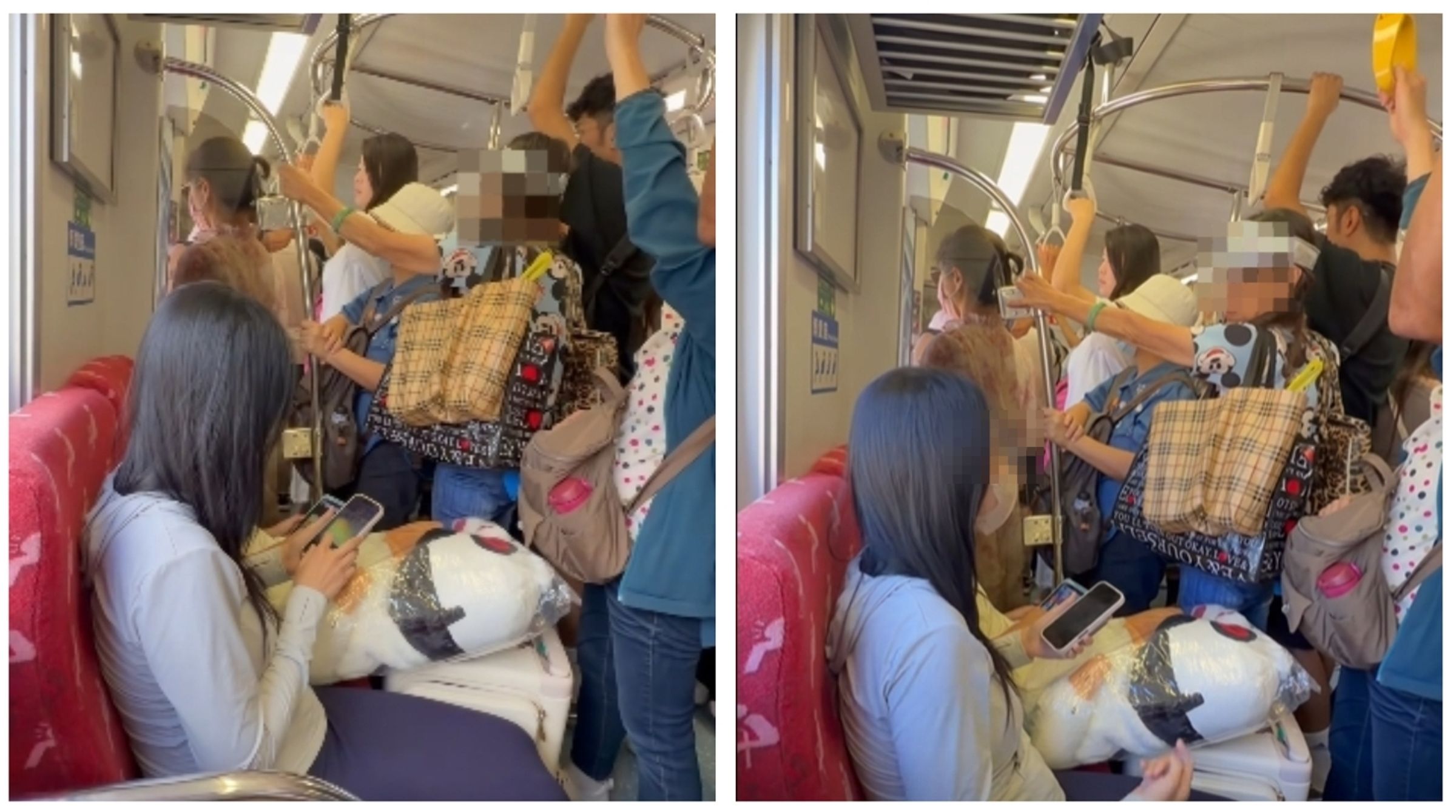 一名阿婆要求孕婦、幼童讓座,遭到婉言拒絕後喋喋不休說教、亂罵。(翻攝自臉書@爆料公社二社)