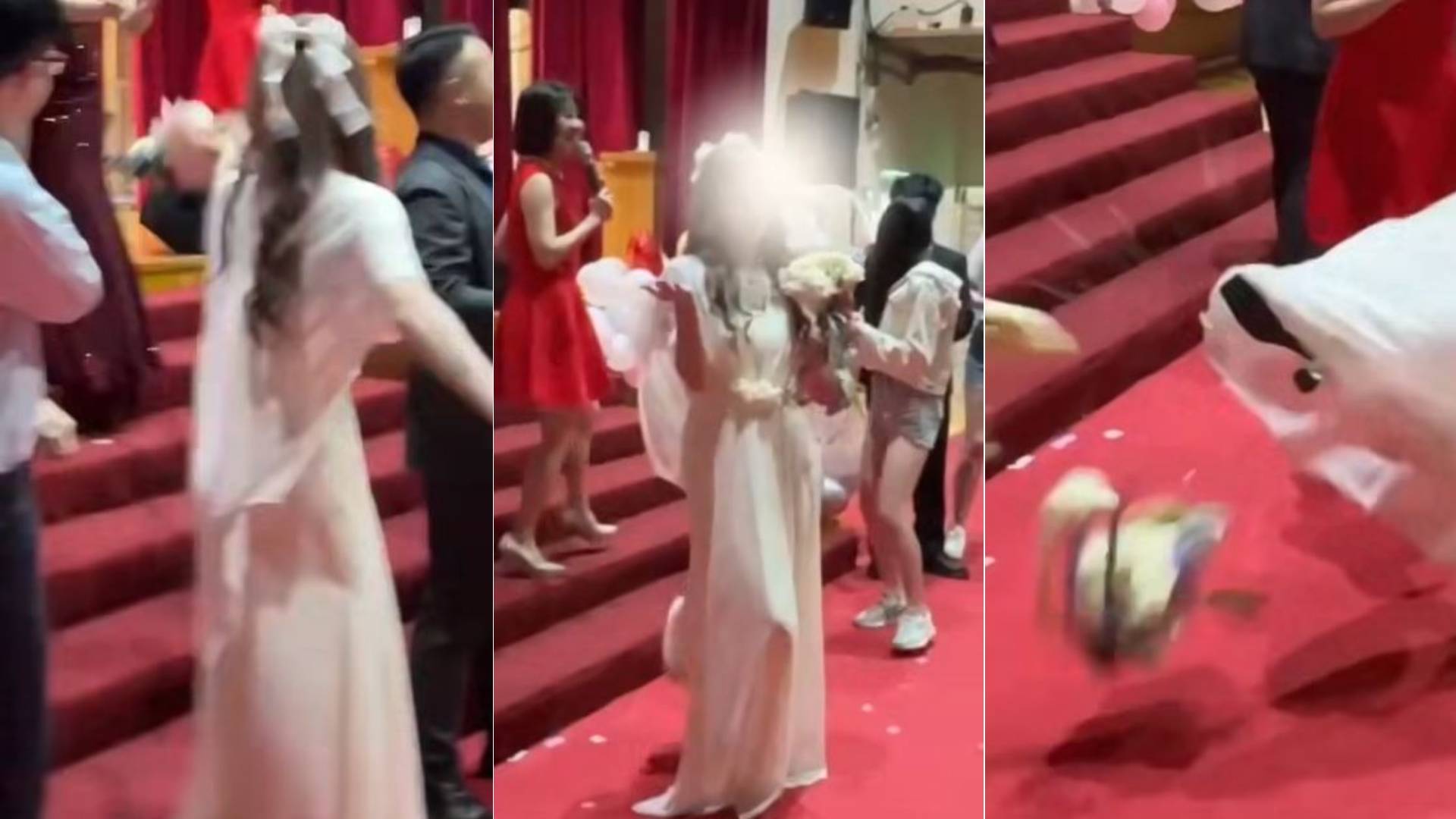 伴娘抽到捧花後「當球踢爆」，讓全場超尷尬，事後還嗆「抽到就是我的」。（翻攝Dcard）