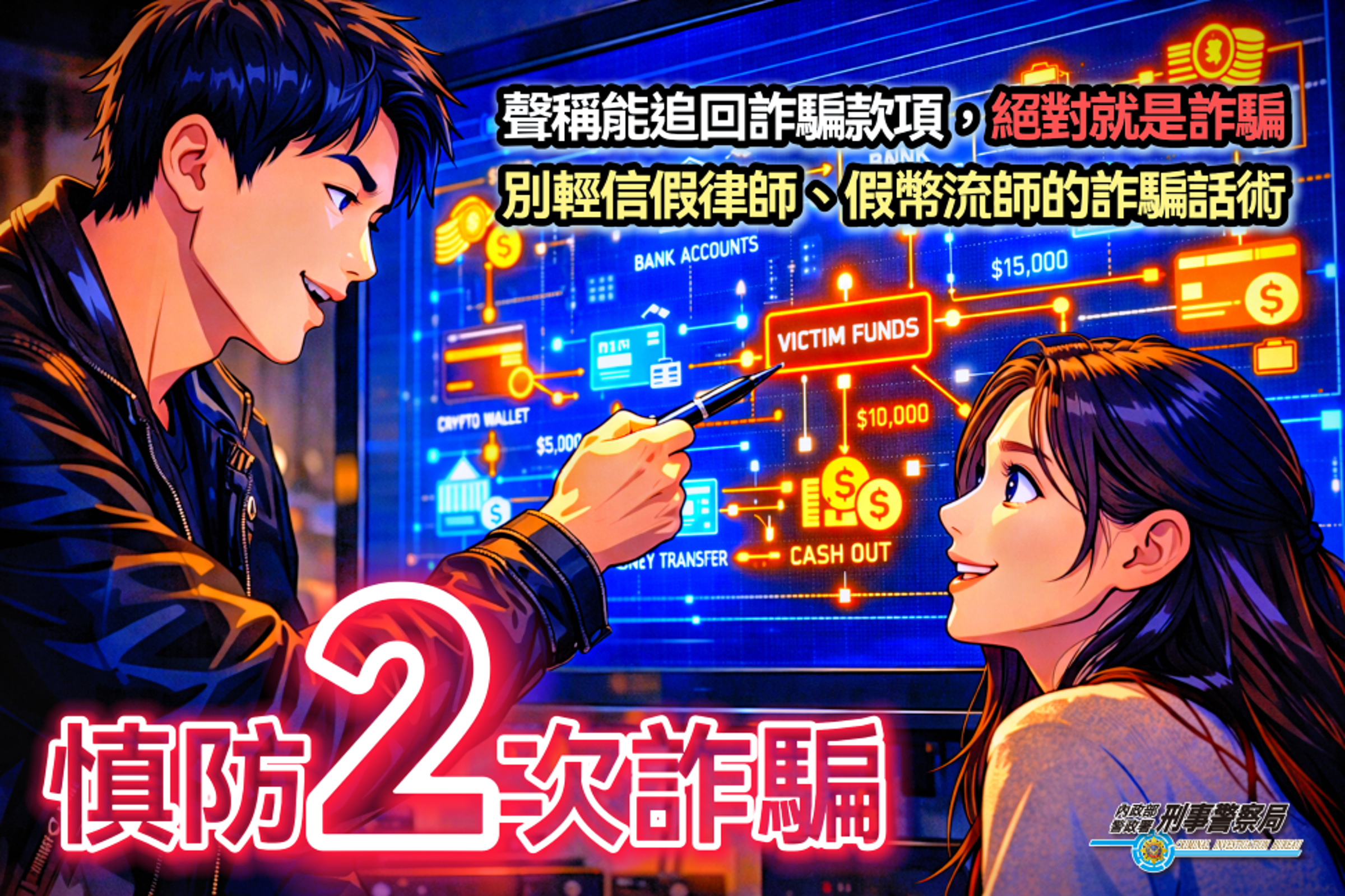 詐騙騙術多,警方呼籲慎防2次詐騙。(警方提供)