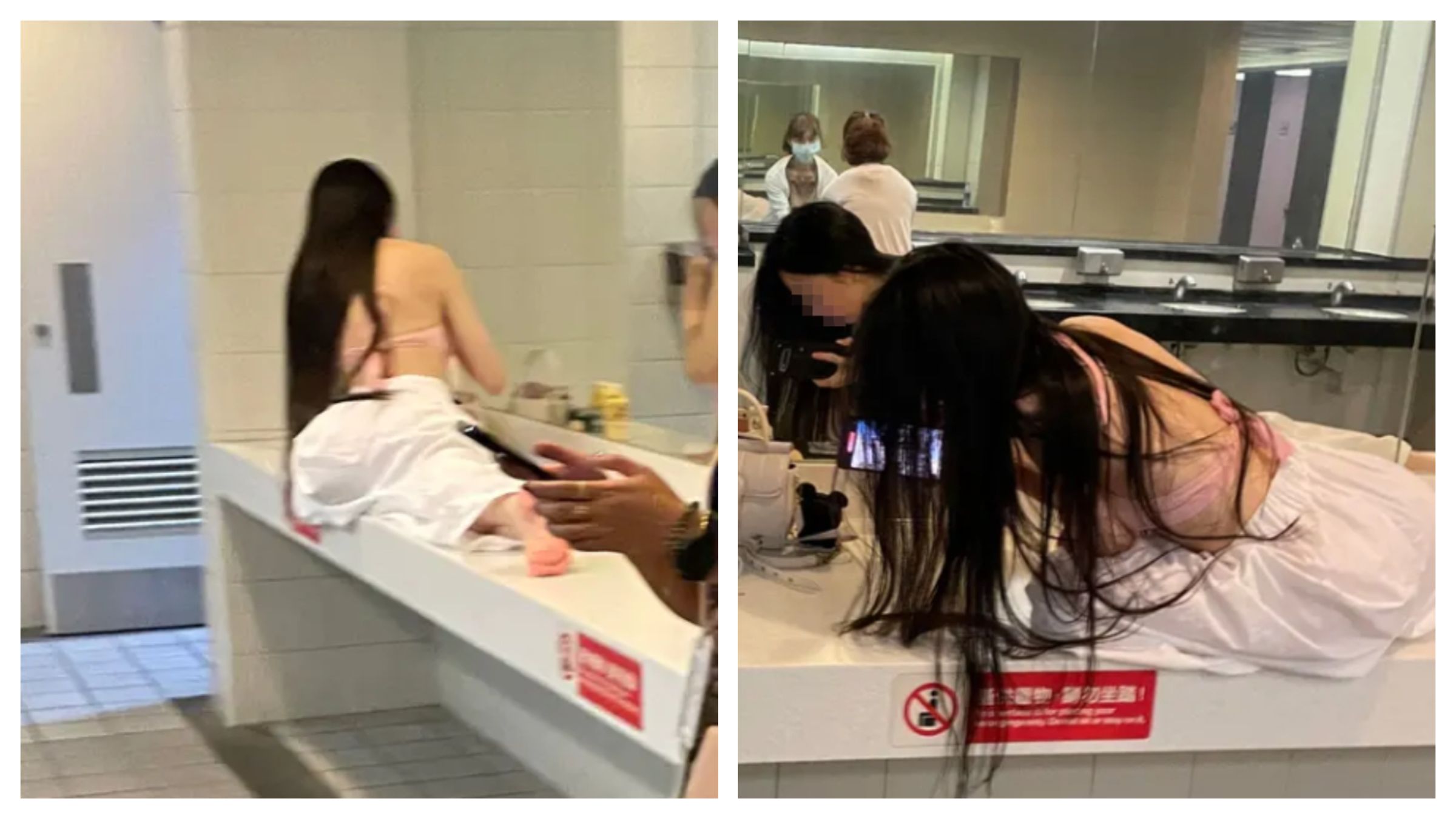 一名女子旁若無人在捷運站廁所趴在洗手台。(翻攝自Dcard)