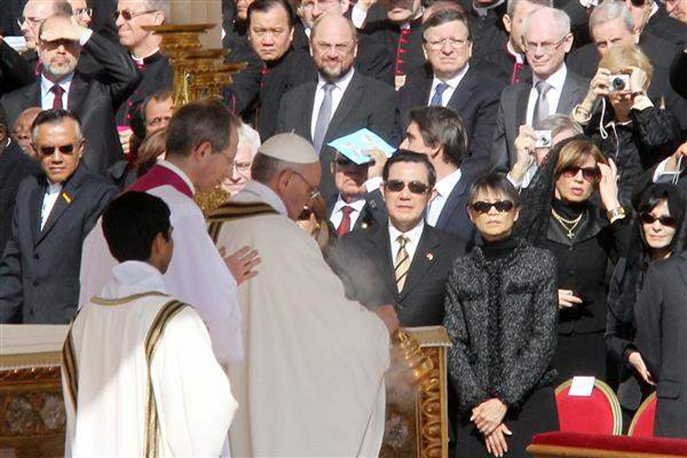 前總統馬英九與夫人周美青2013年3月19日曾出席教宗就職彌撒。(總統府提供)