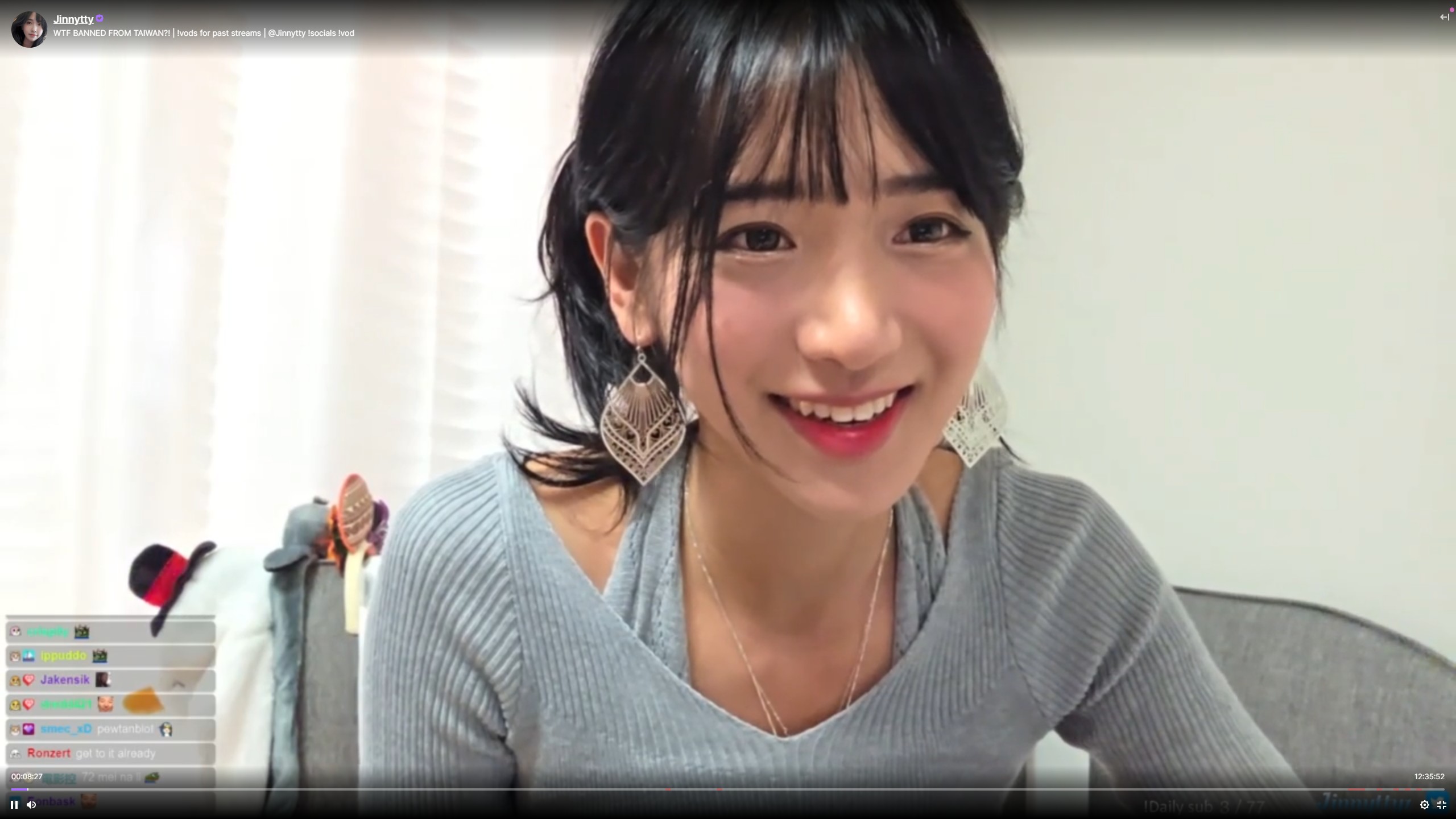 企鵝妹開直播，表示來台遭禁止入境（翻攝twitch@Jinnytty」）