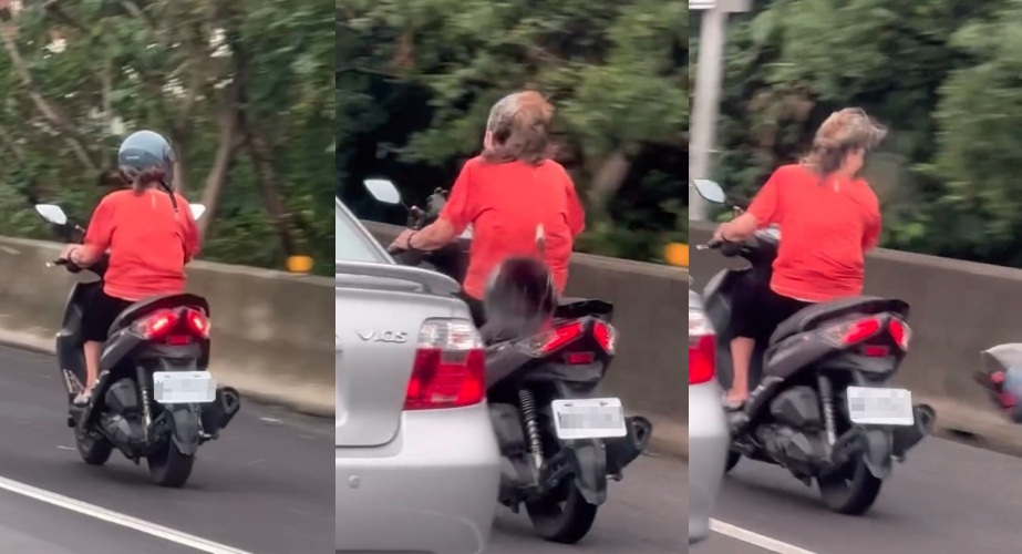 近日一段阿嬤騎乘機車誤闖國道路肩的31秒畫面在Threads上瘋傳,驚險的行車過程引發大批網友關注。(翻攝自Threads/nonamepeople222)