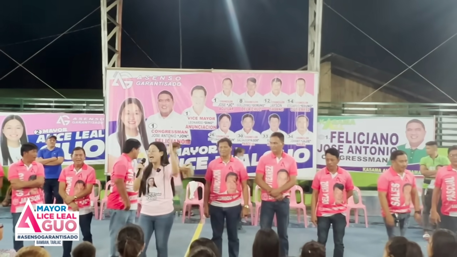 郭華萍的競選代表主色是粉紅色。（翻攝自Alice Leal Guo YouTube）