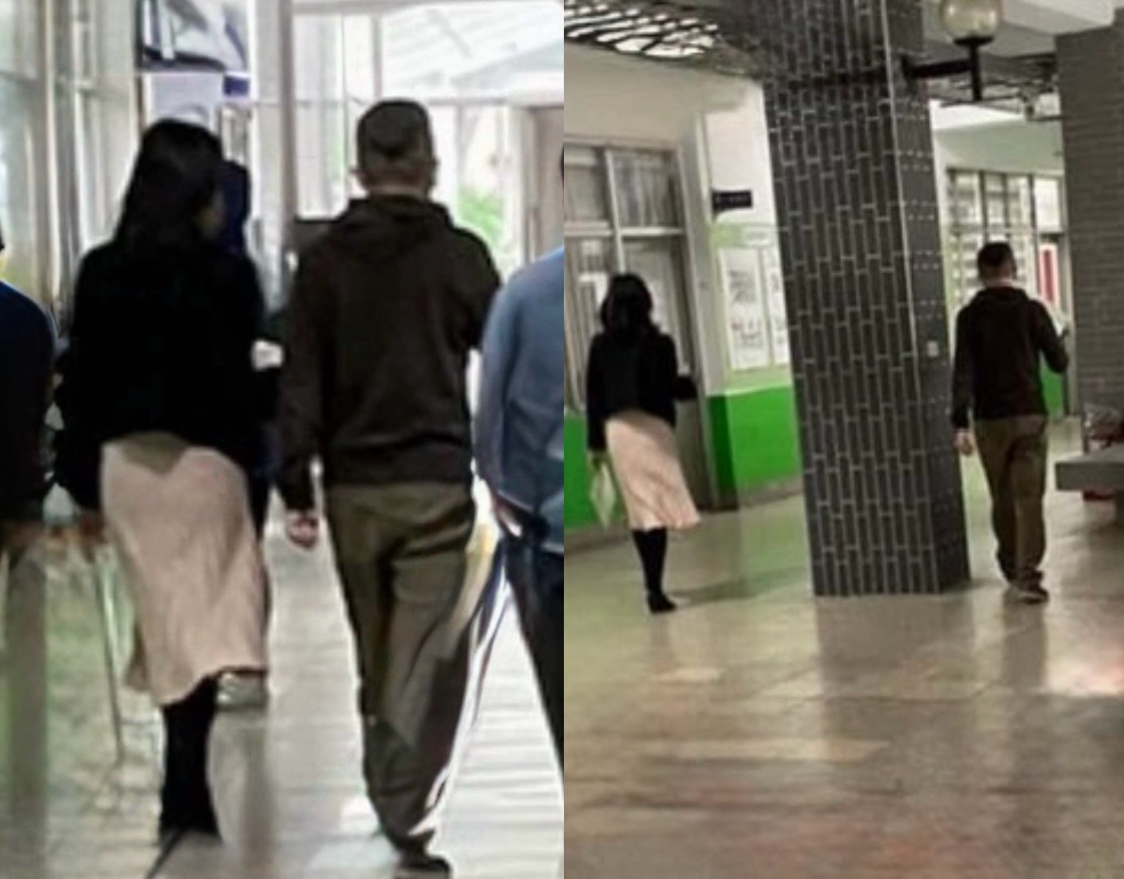 汪師與林師傳出不倫戀後，二人仍不避嫌在校園內同進同出。（讀者提供）