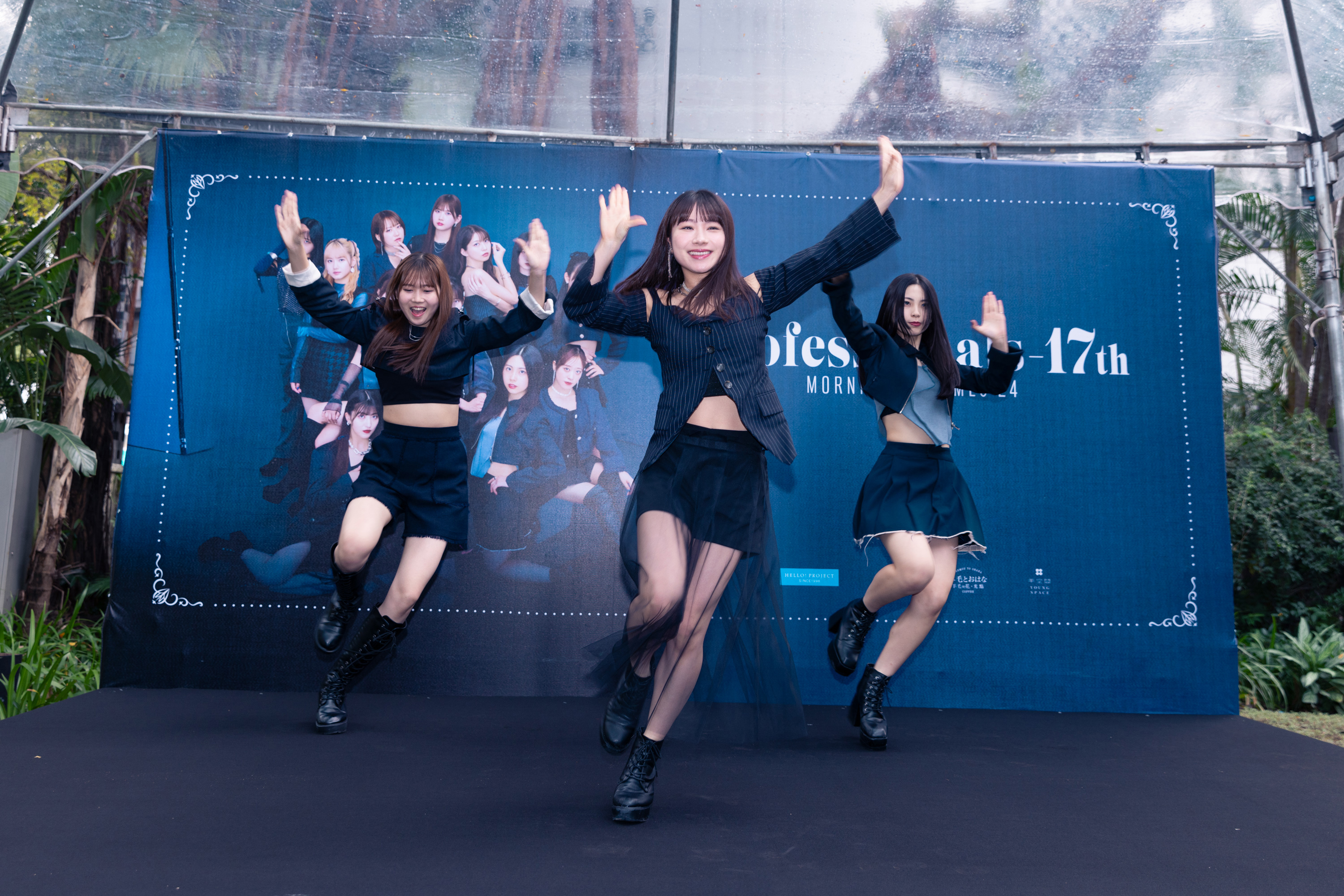 「早安少女組。’24」副隊長石田亞佑美（中）帶著岡村譽（左）與櫻井梨央來台宣傳新專輯與周邊快閃店。（COME ON JKSSP提供）