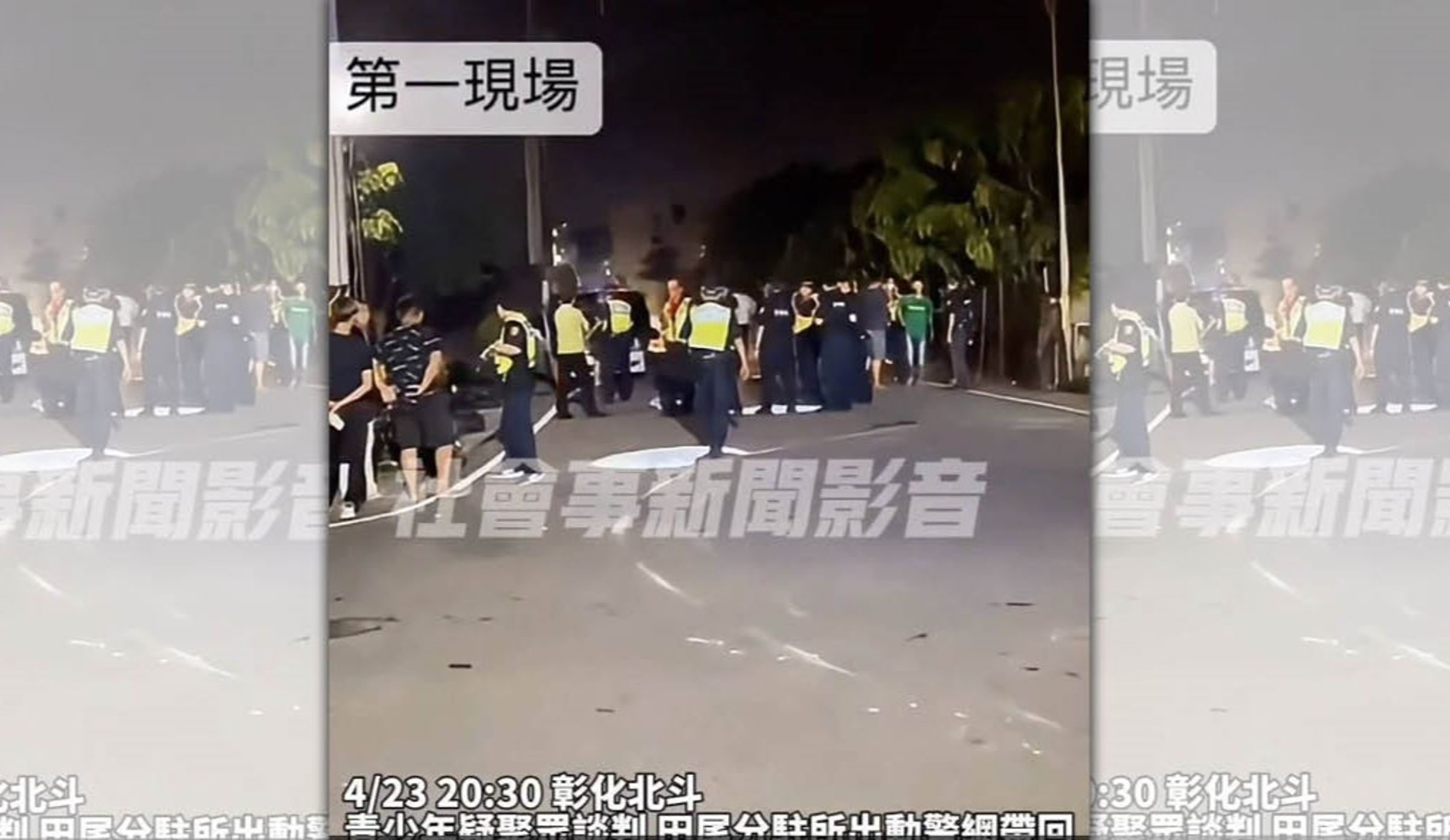 北斗分局快打部隊壓制兩幫械鬥青少年,逮捕12人,30餘人逃脫,但已經掌握身分。(讀者提供)