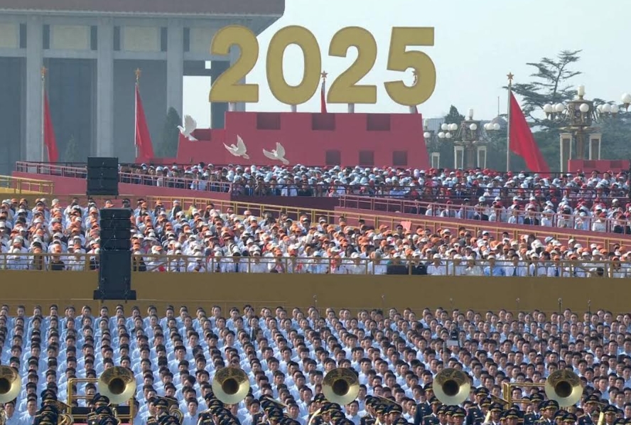 中國昨日舉行大閱兵。 （翻攝自央視）