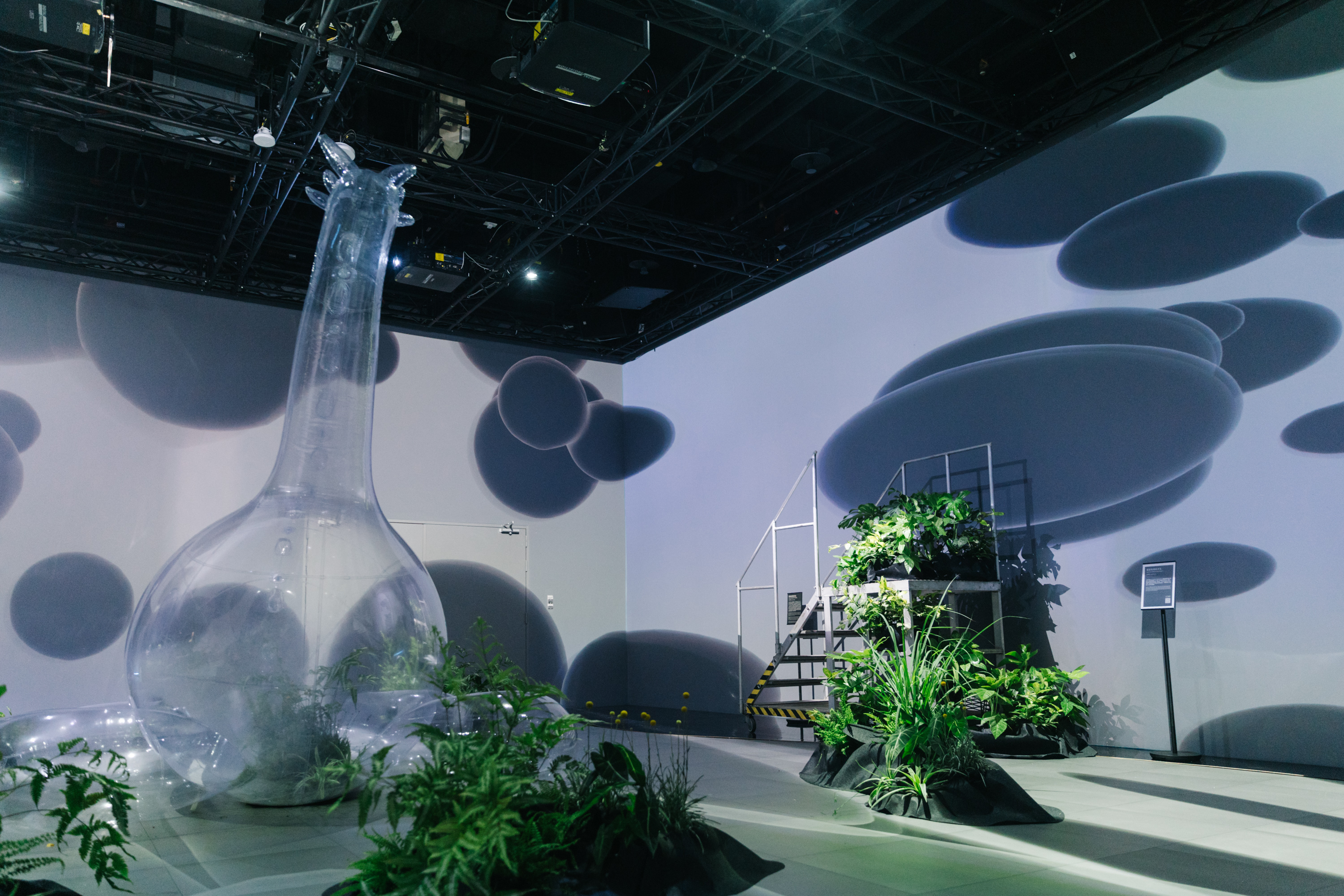 《自造自然—超越有機的共生》展覽引進世界級珍稀植物，與藝術光影與科技裝置共構出虛實交織的生態場域。 （ 双融域提供）