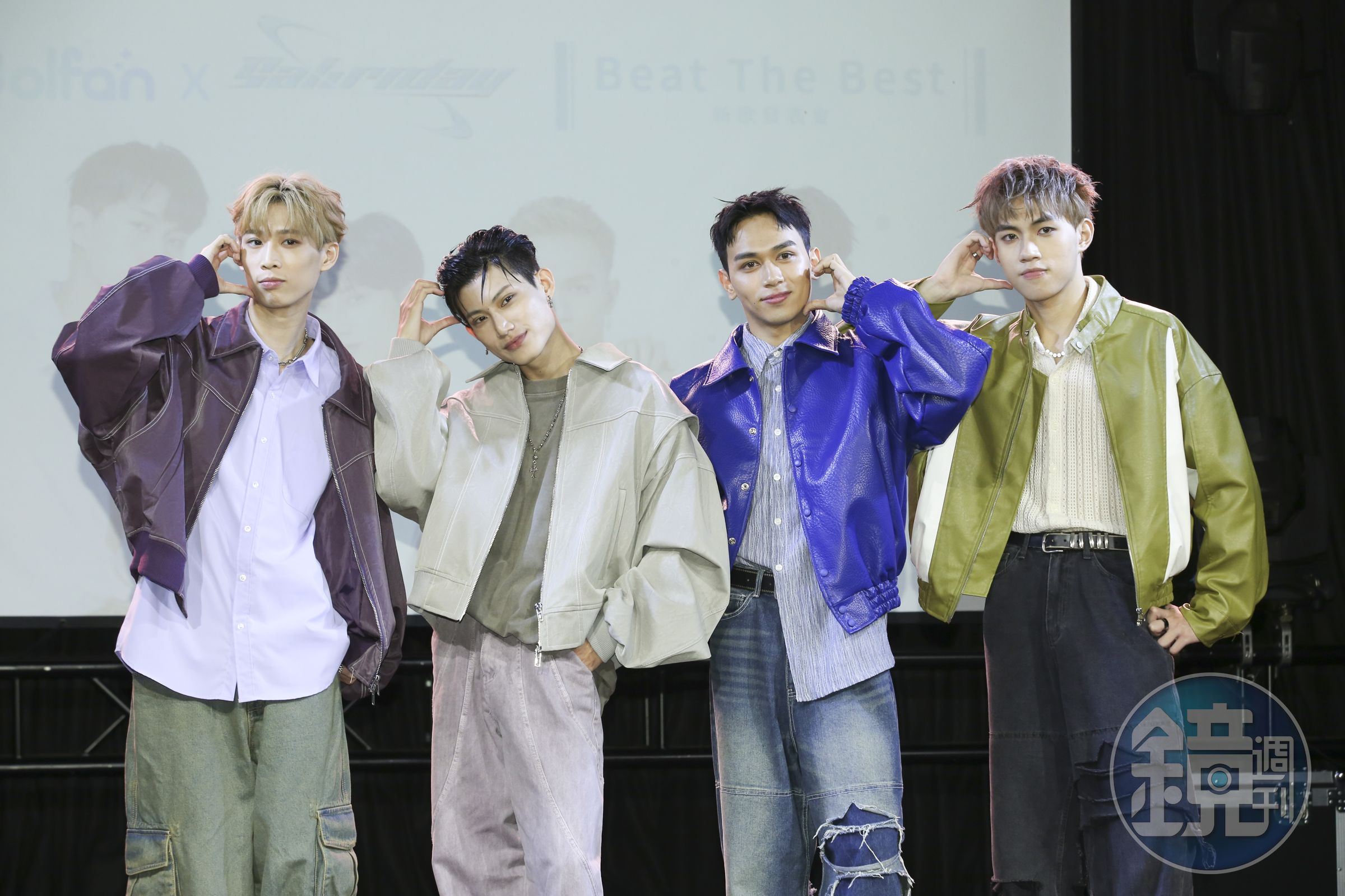 《原子少年》「土星」以「Saturnday」做為團名正式出道，成員新民（左起）、立杰、水豐與峻瑋舉辦出道記者會。