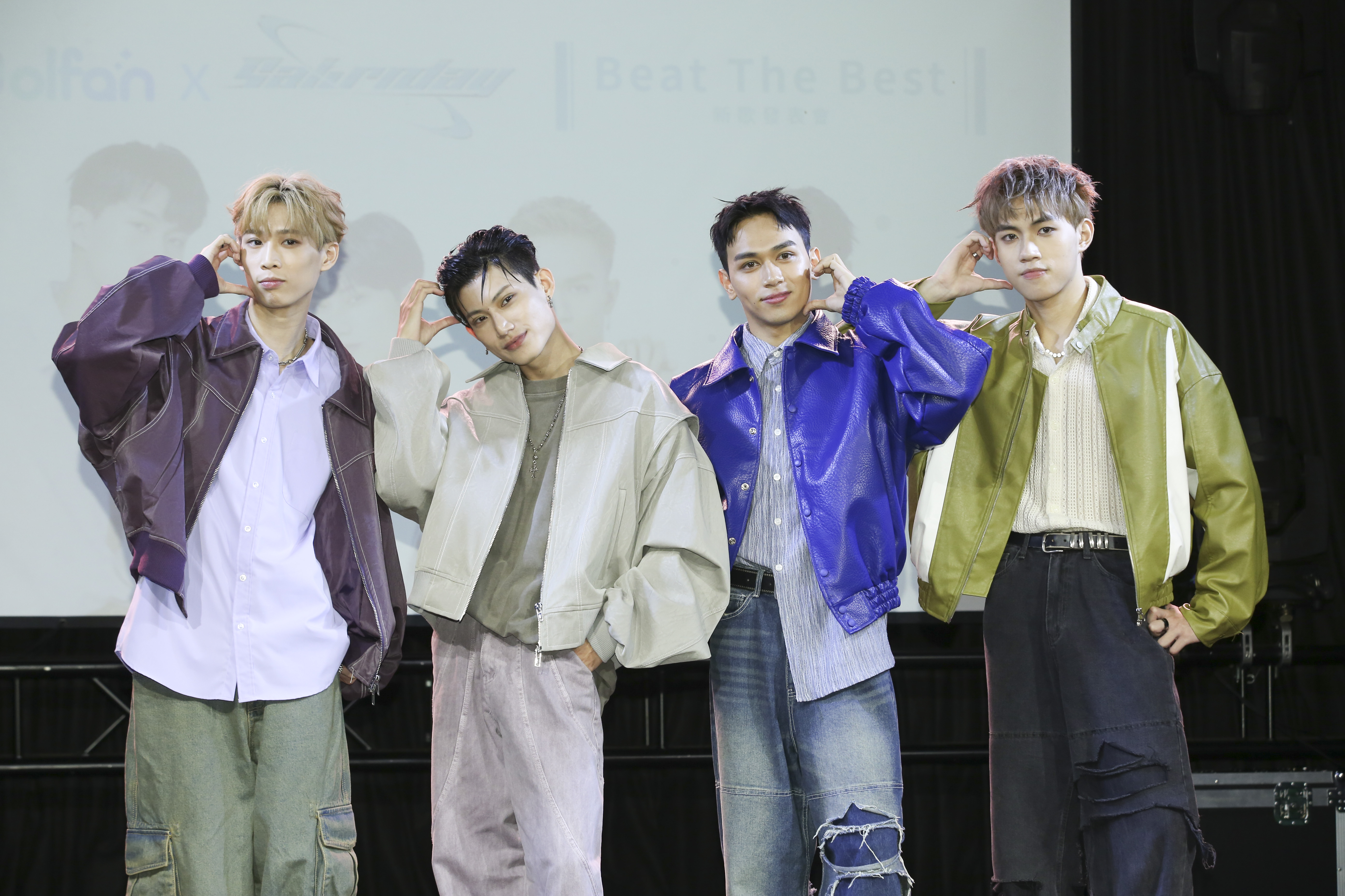 《原子少年》「土星」以「Saturnday」做為團名正式出道，成員新民（左起）、立杰、水豐與峻瑋舉辦出道記者會。