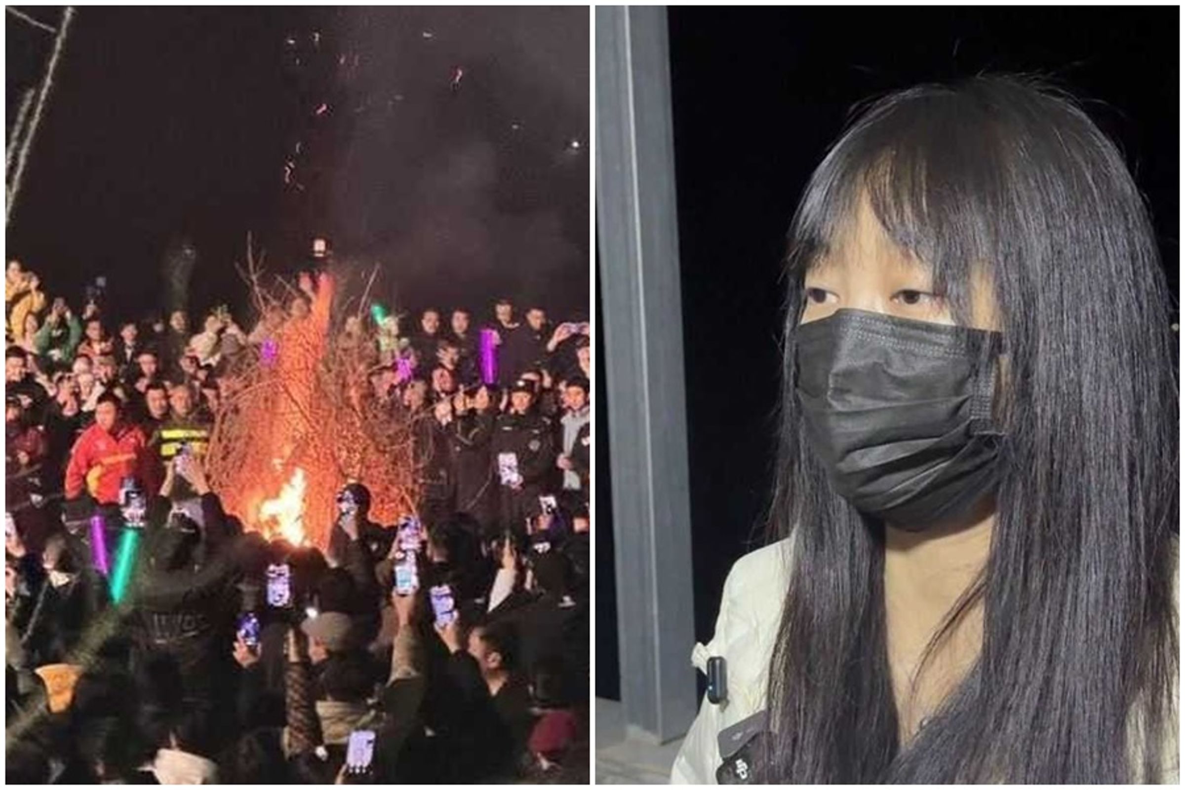 1名暱稱「呆呆」(右圖)的女子,「撂人按豬」闖大禍,短短2天就吸萬人擠爆家門,外成為最有人情味的年俗盛會。(翻攝自瀟湘晨報)