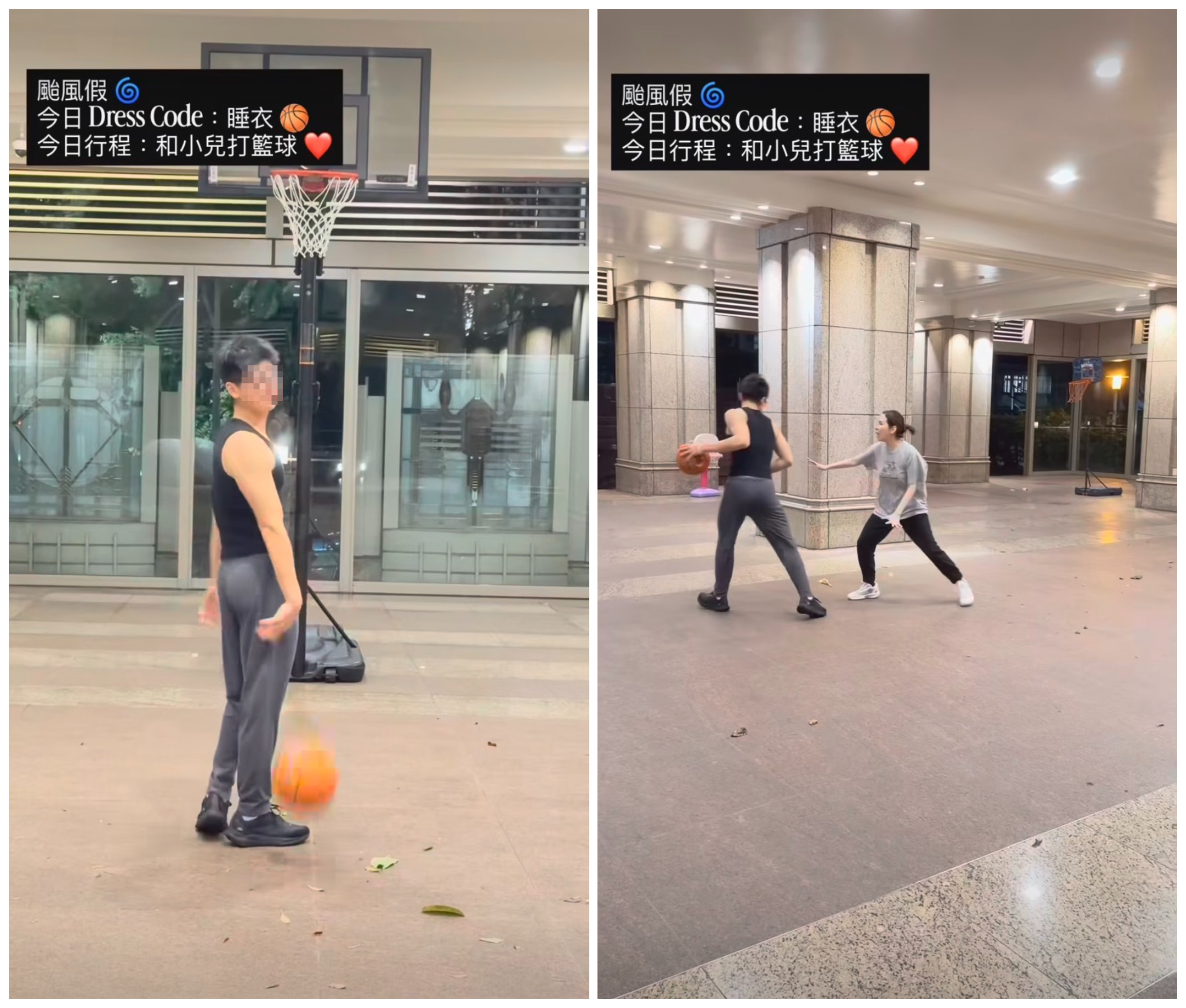 蔡依珊穿著睡衣,陪小兒子打籃球。(翻攝蔡依珊IG)
