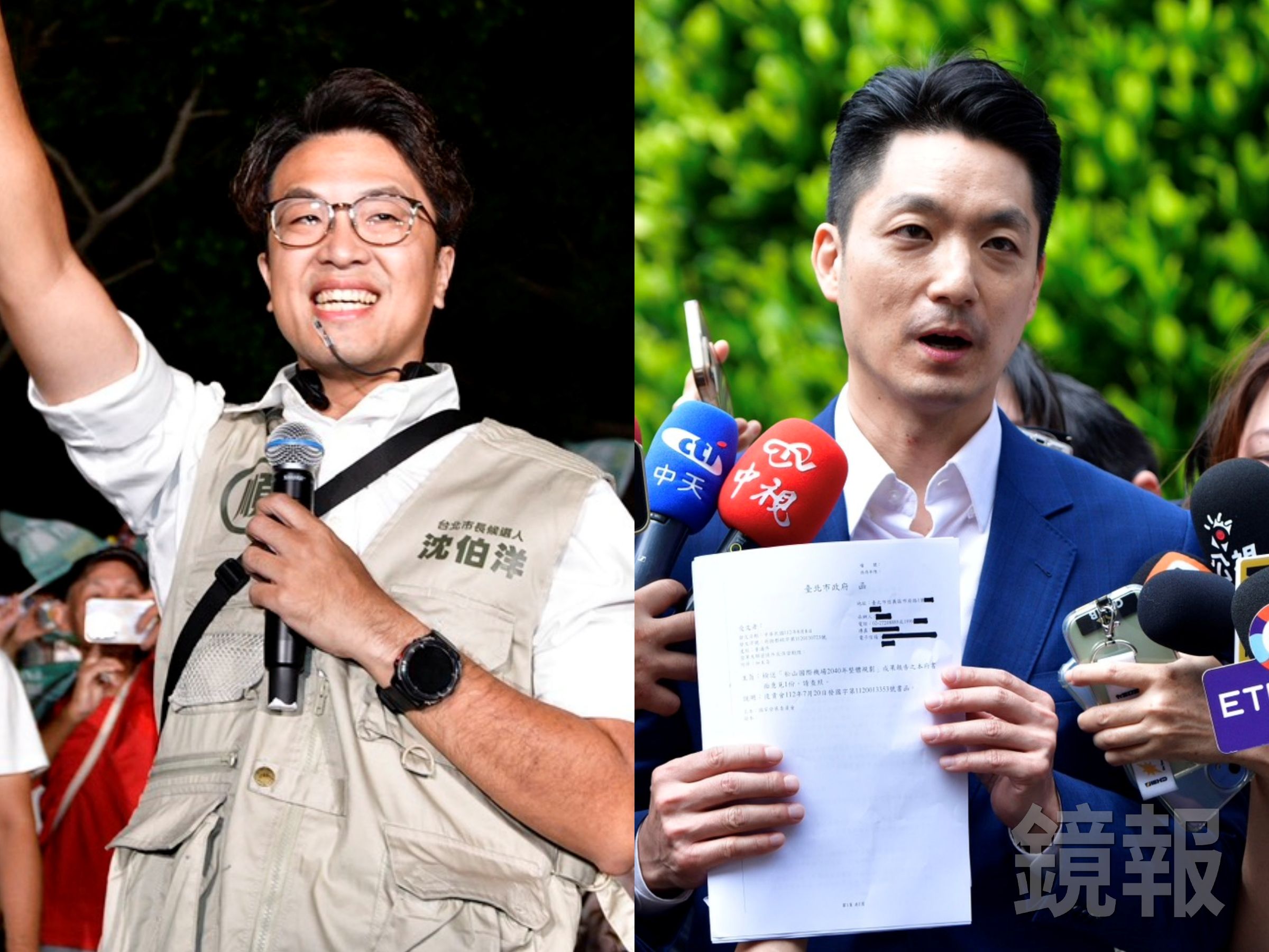TVBS與三立電視台今日宣布,台北市長選戰首場辯論日訂於10/31。左為台北市長參選人沈伯洋,右為現任台北市長蔣萬安。(鏡報李智為)