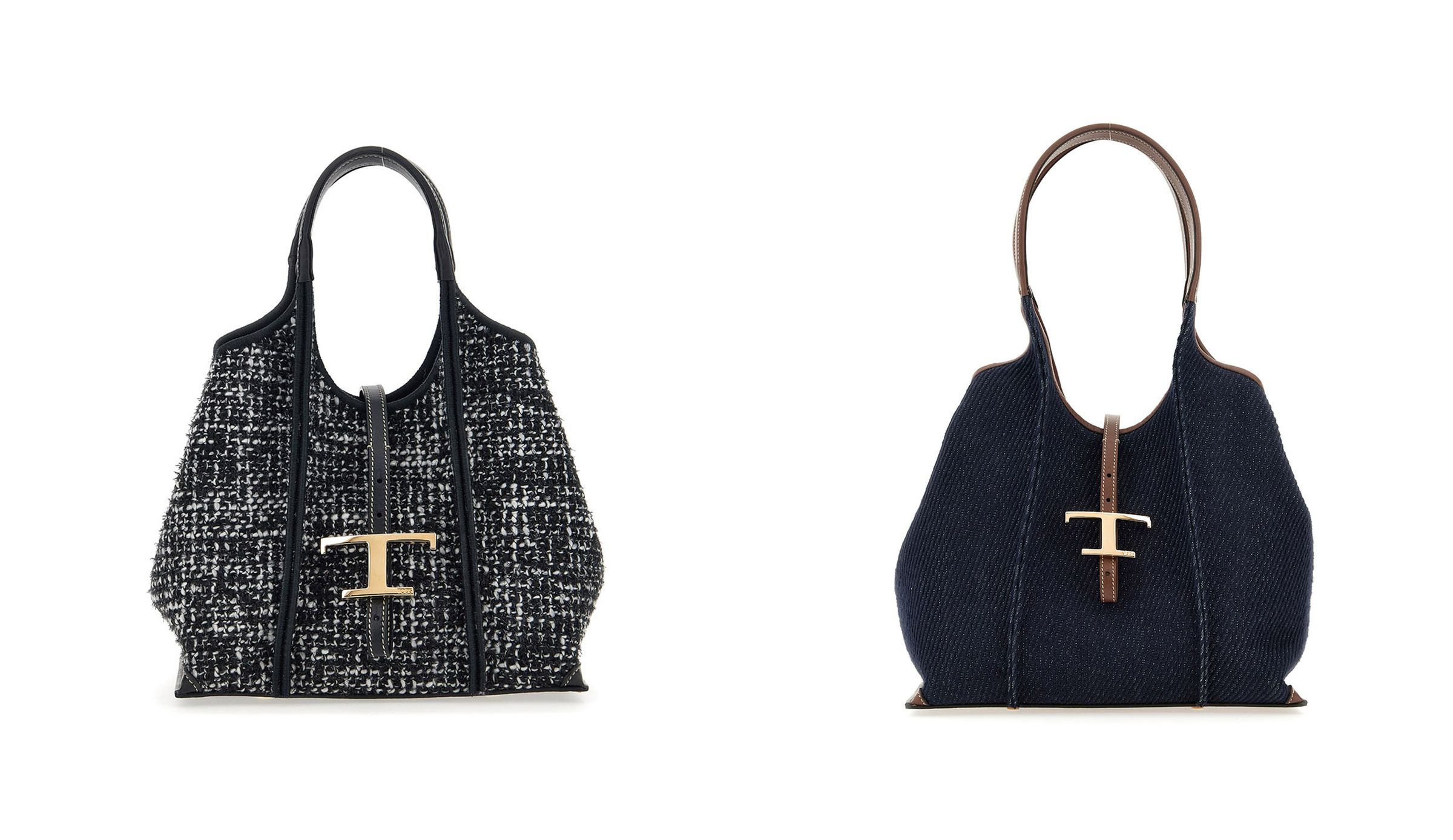 (左) TOD'S T Timeless織呢托特包 NT$69,900,(右) TOD'S T Timeless丹寧托特包 NT$69,900。