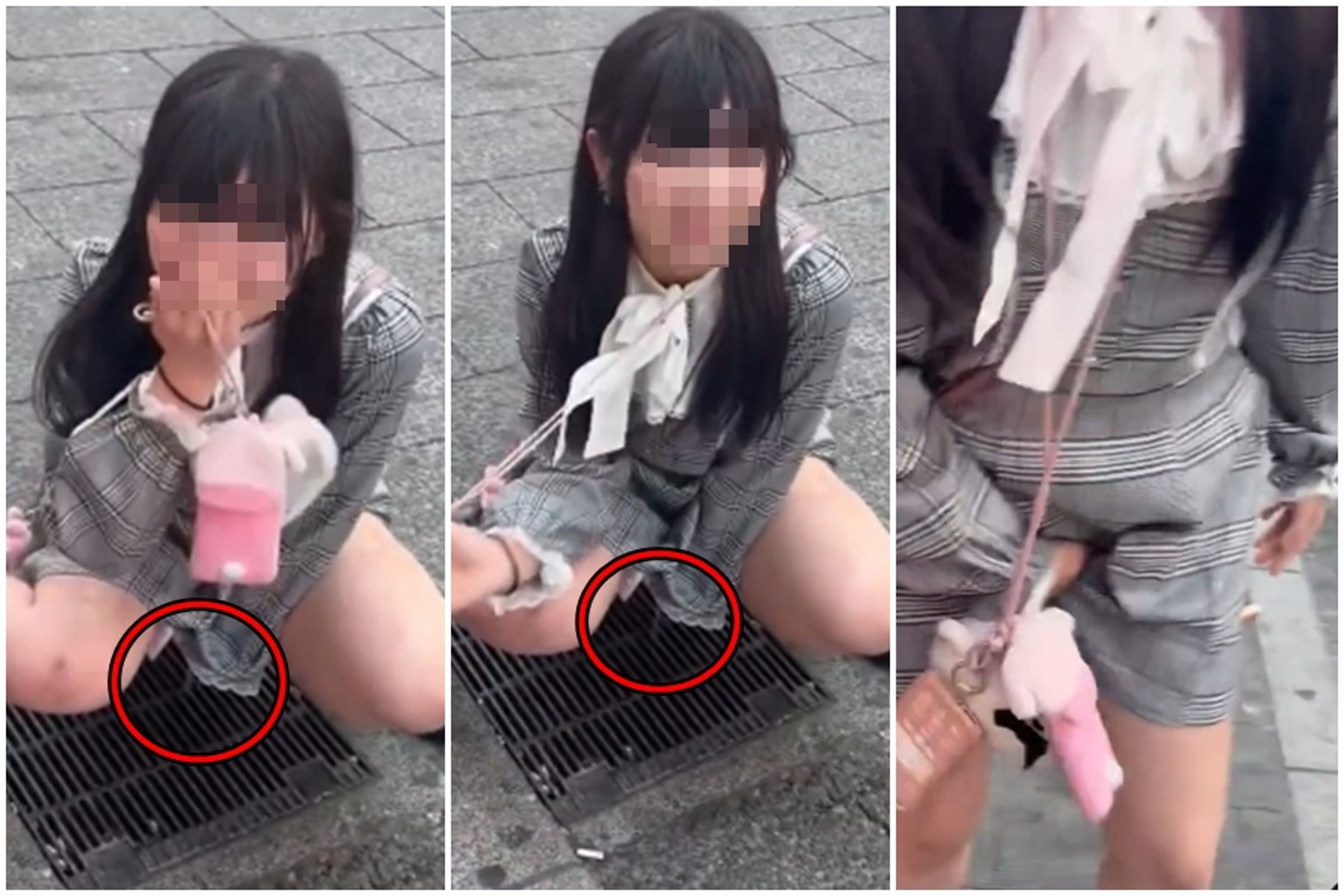 一名疑似日本正妹大膽在路邊放尿。(翻攝自Threads)