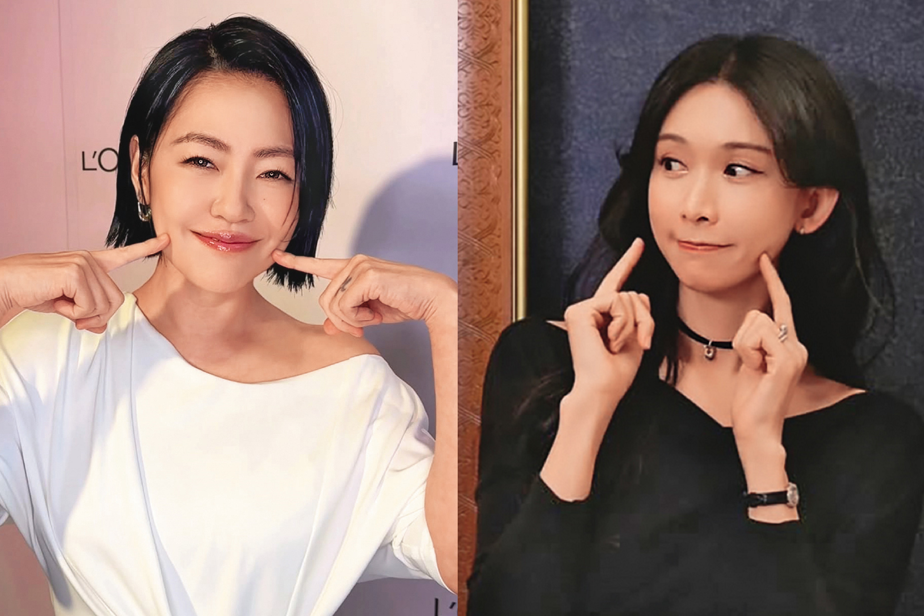 小S(翻攝自Marie Claire IG)不小心和死對頭林志玲(翻攝自林志玲IG)撞pose啦!蝦郎卡勾錐?