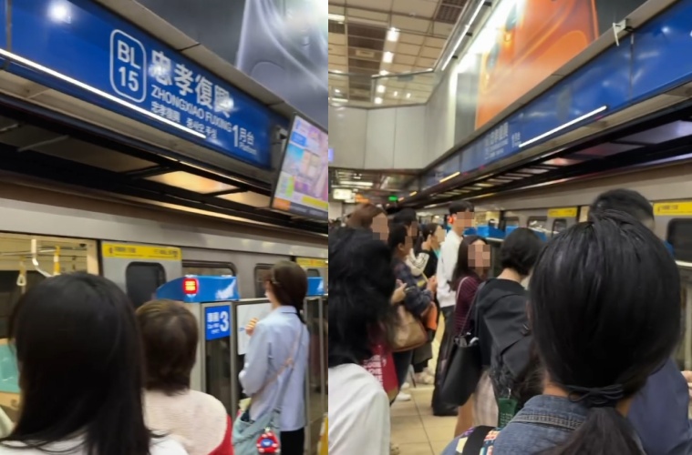 台北捷運板南線列車今早傳出異常巨響，北捷緊急疏散乘客，現場一度人潮爆滿。（threads網友yang_oo0322授權提供）