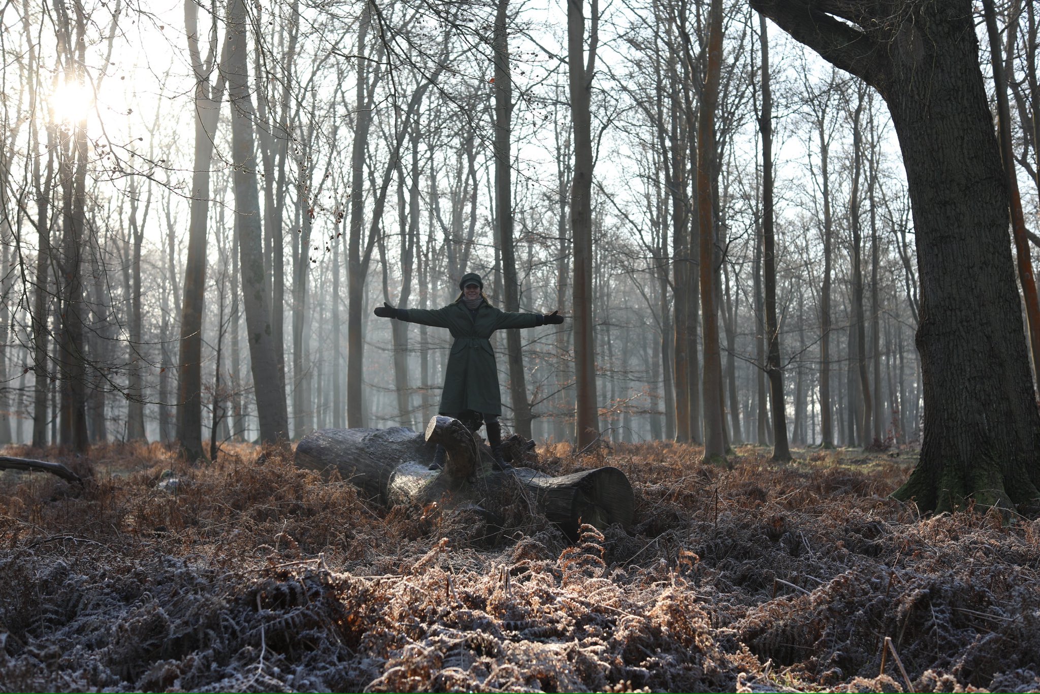 這張照片由路易王子拍攝，凱特王妃站在森林裡，陽光灑落，寧靜且充滿希望。（翻攝princeandprincessofwales IG）