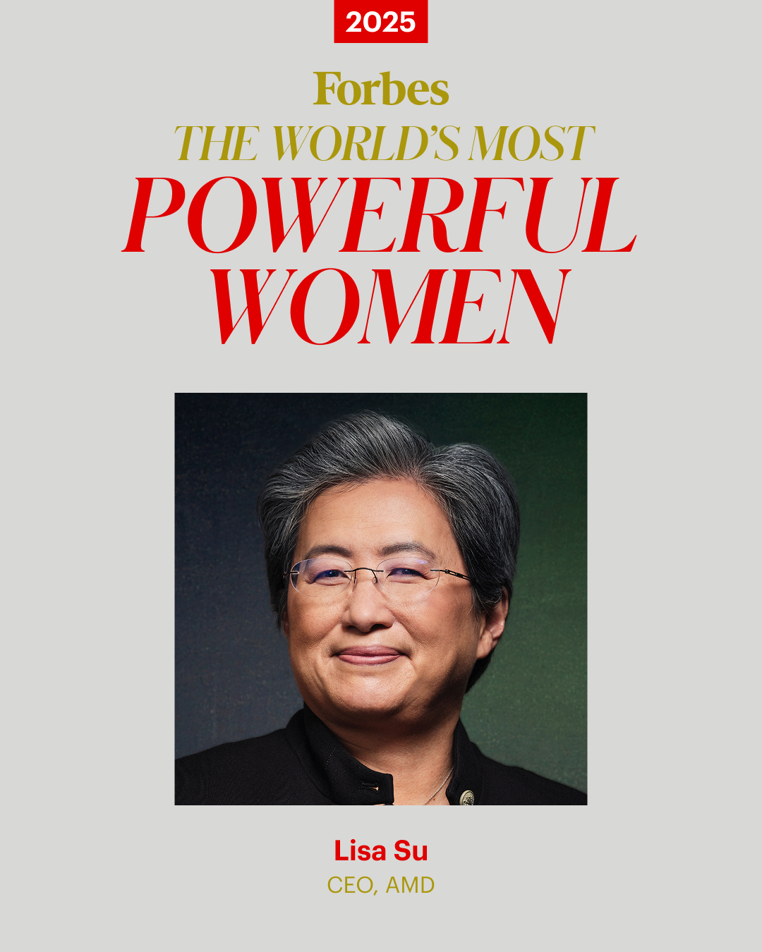 蘇姿丰名列今年《富比士》百大影響力女性第10名。（翻攝X@Forbes）