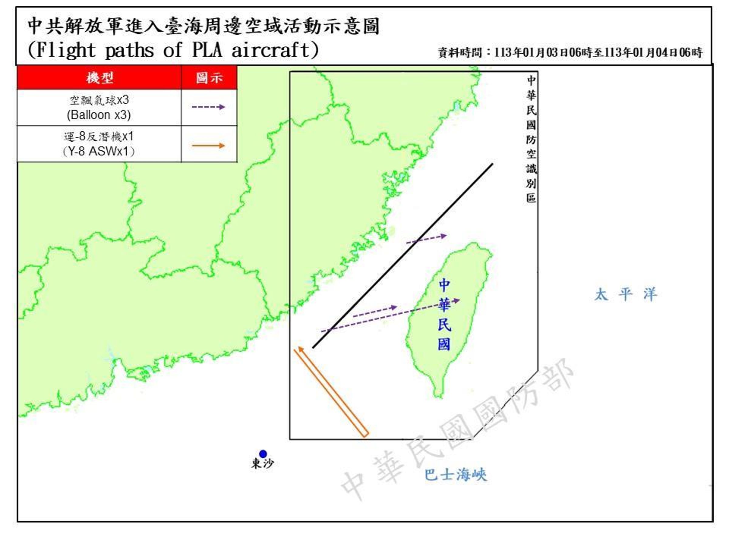 國防部偵獲中共空飄氣球進入台海周邊。(國防部提供)