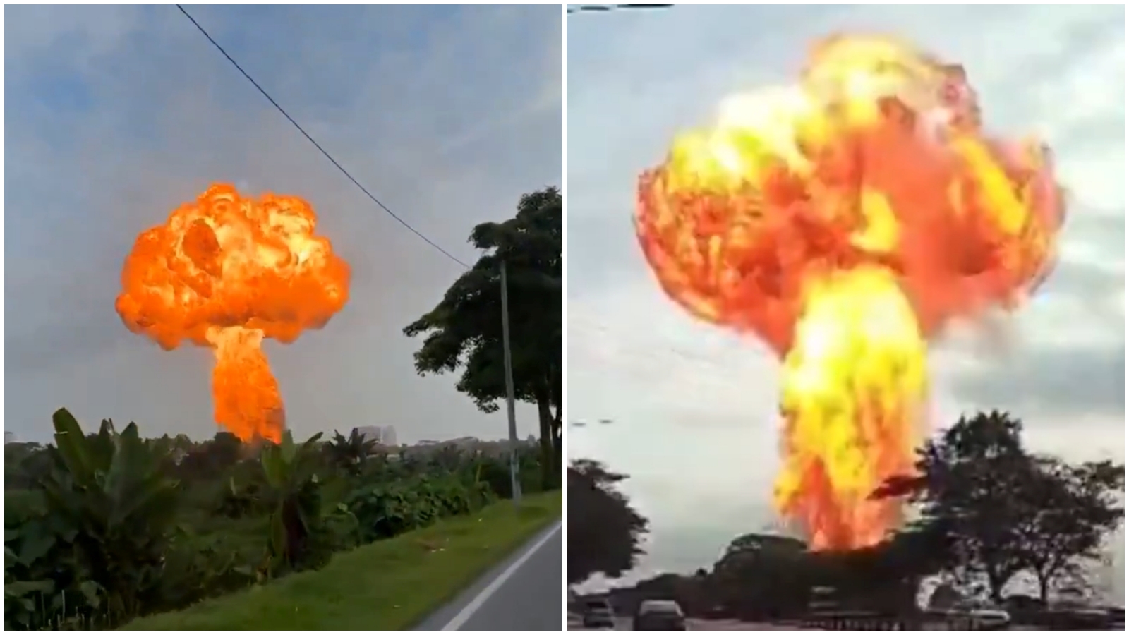 馬來西亞天然氣管道爆炸，可怕蕈狀雲竄天。（翻攝自X）