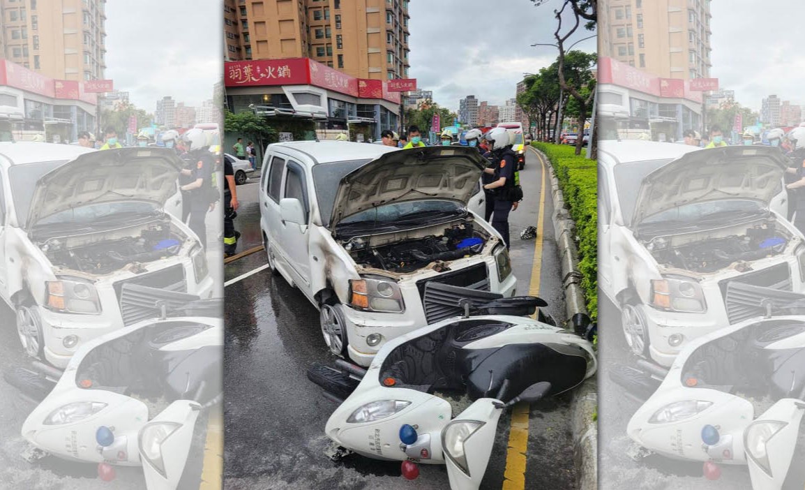 新北市張姓通緝犯在蘆洲拒捕，還企圖衝撞警車，警方連開3槍制伏他帶回偵訊。（警方提供）