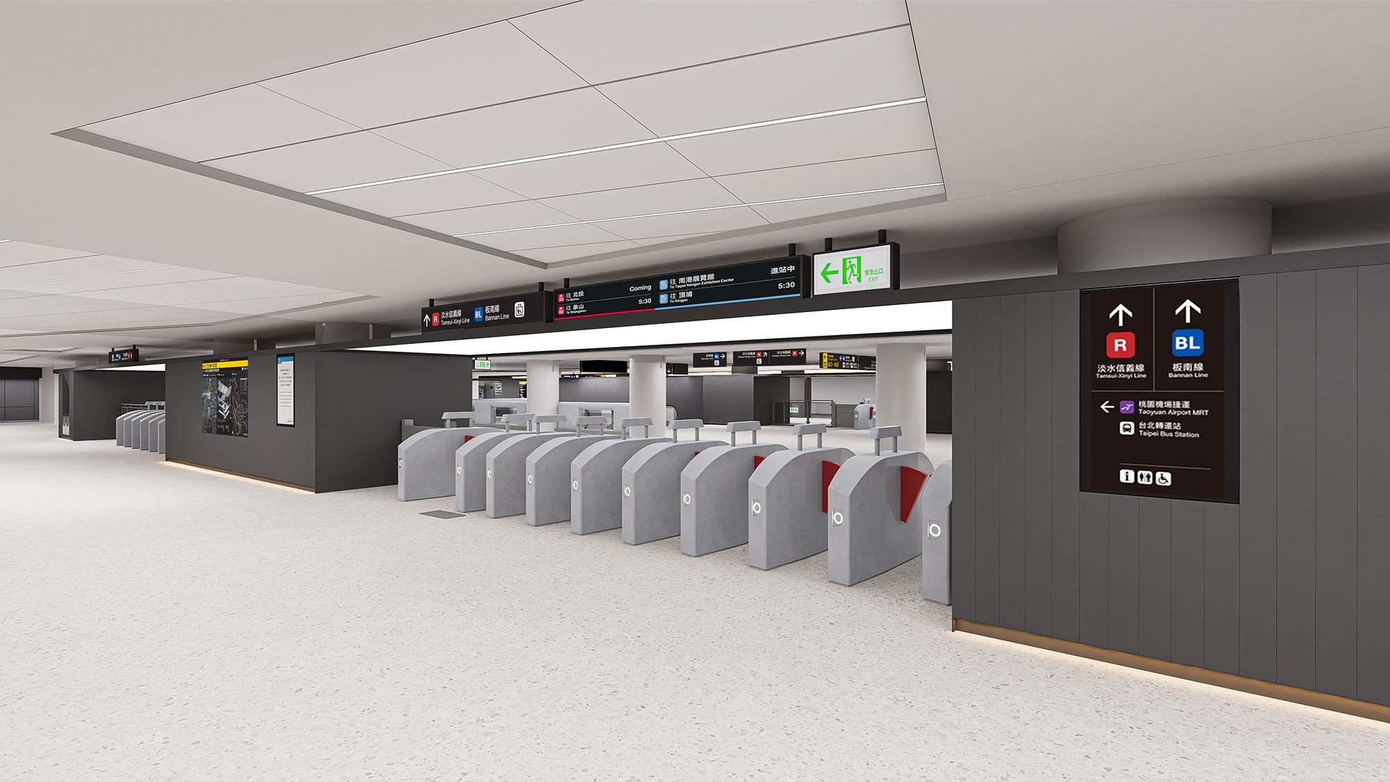 台北捷運公司將改造淡水信義線台北車站B3層大廳，自11月起將封閉往板南線B3層穿堂部分區域及該處閘門。（北捷提供）