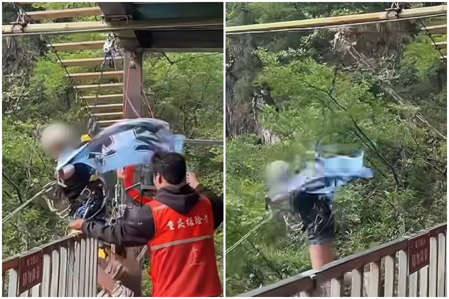 16歲少女體驗極限挑戰「瀑布鞦韆」墜谷亡，最新調查曝光。（翻攝微博）