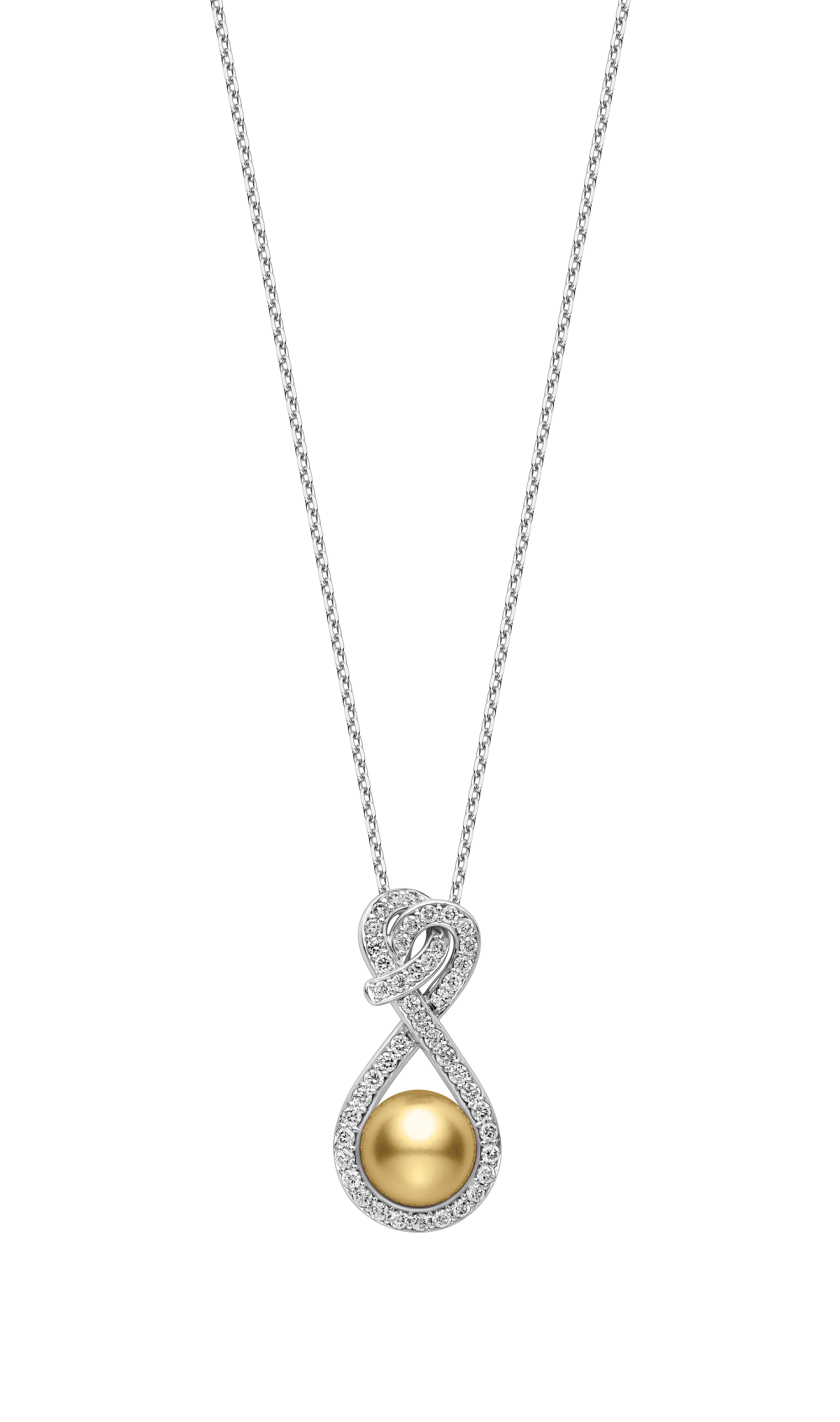 Ruyi Collection 金南洋珍珠鑽石墜鍊。NT$182,000（MIKIMOTO提供）