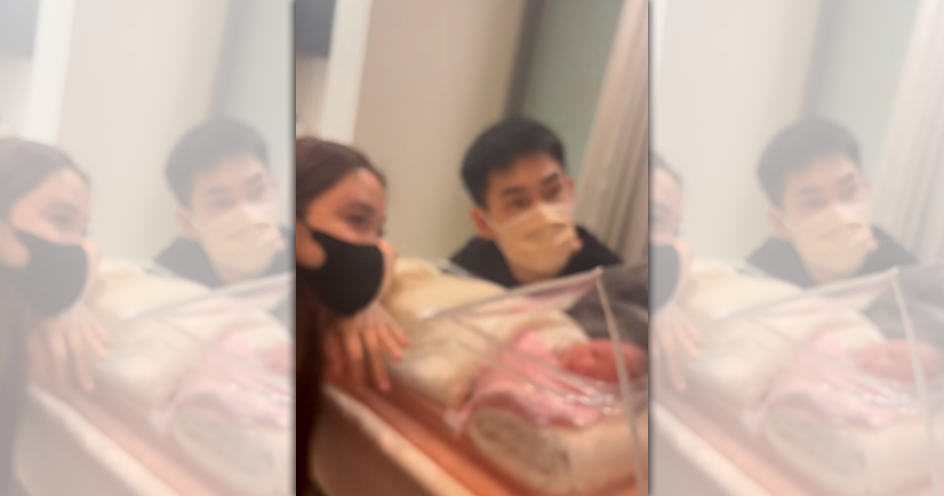 歐陽妮妮於跨年夜順利產子，其母親傅娟在社群分享一家三口同框畫面。（翻攝傅娟小紅書）