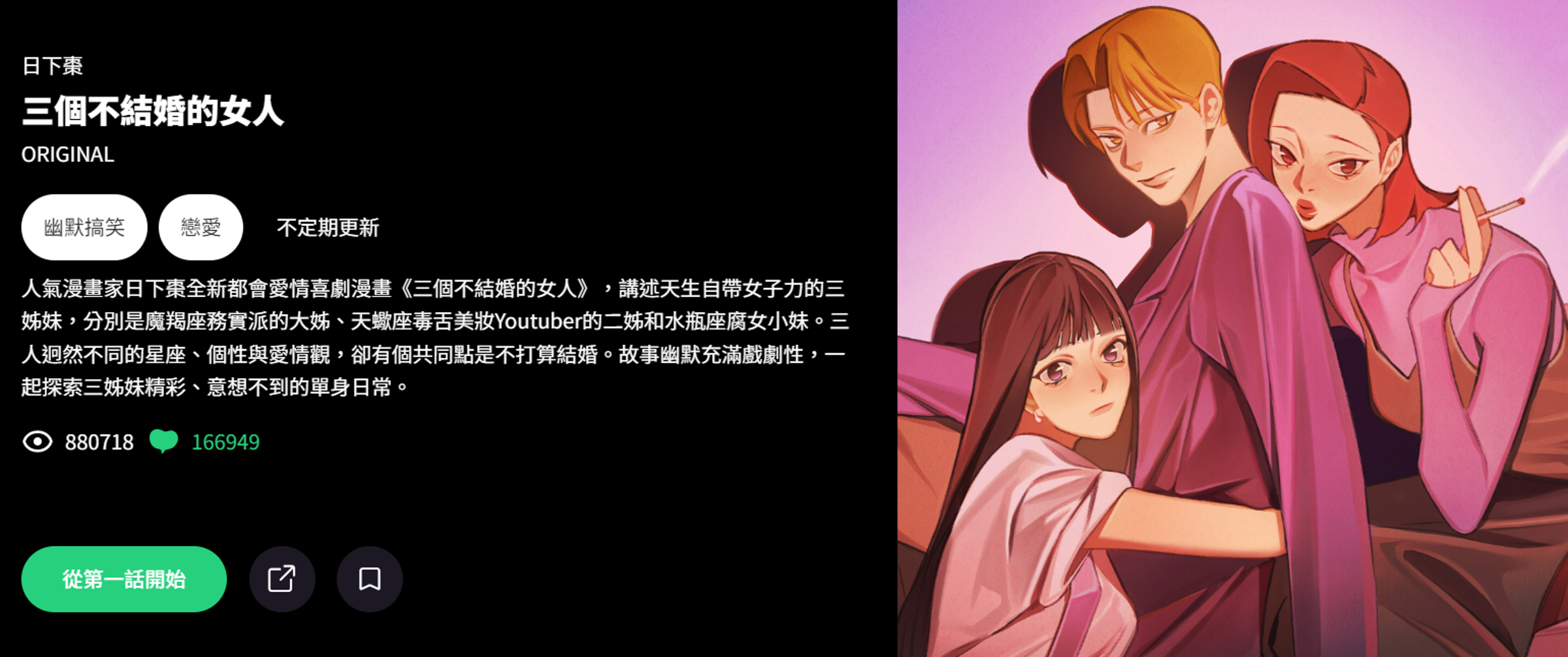 漫畫《三個不結婚的女人》由日下棗創作,擁有眾多讀者。(翻攝自漫畫星)