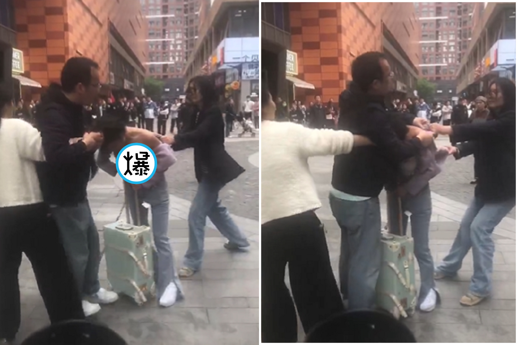 正宮當街捉姦，網友全歪樓直盯小三「奶奶大爆發」。（翻自微博）