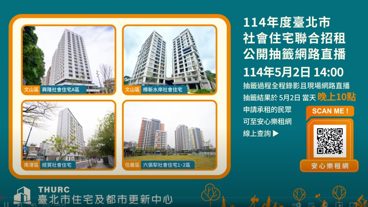 台北市近期一口氣釋出4處社會住宅招租，有民眾發現中籤名單重複機率高，質疑抽籤系統是否有黑箱作業。（翻攝自YouTbe@住心+ 臺北市住都中心）