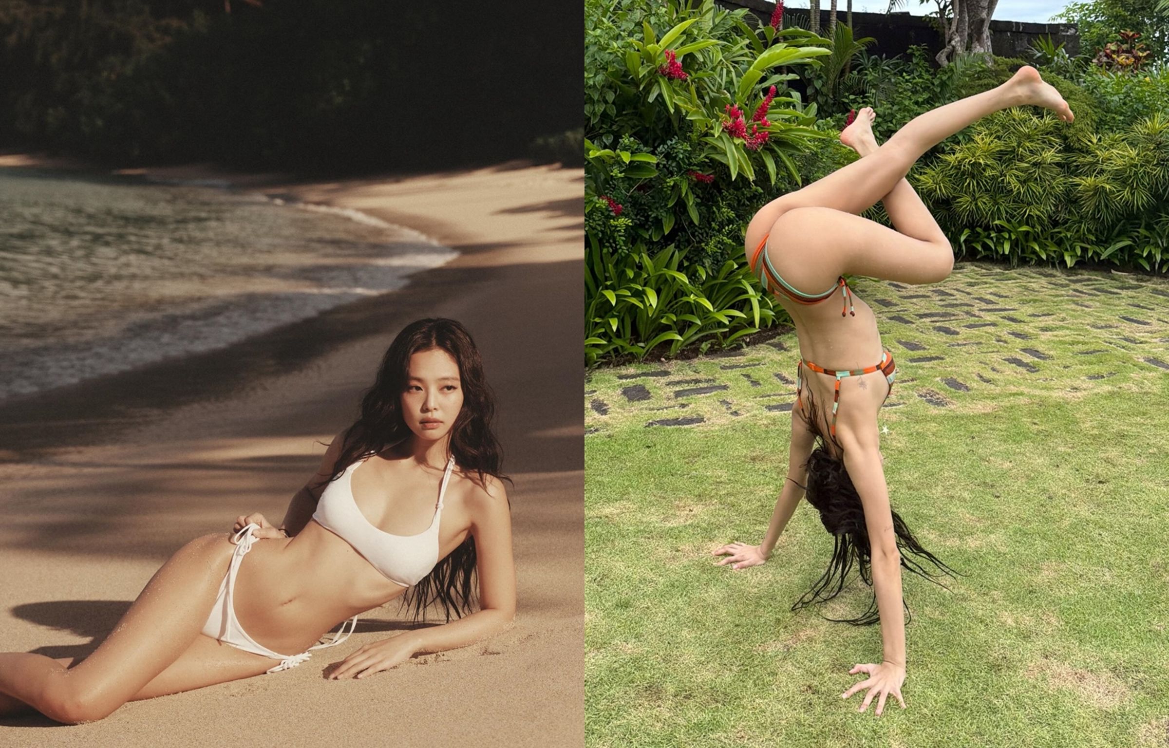 BLACKPINK成員Jennie與Lisa彷彿說好了一般，紛紛祭出「比基尼殺手鐧」。（翻攝自Jennie、Lisa IG）