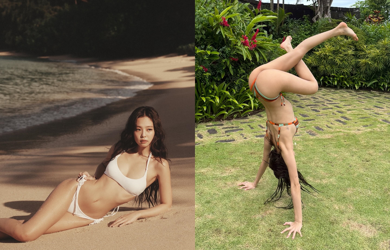 BLACKPINK成員Jennie與Lisa彷彿說好了一般，紛紛祭出「比基尼殺手鐧」。（翻攝自Jennie、Lisa IG）