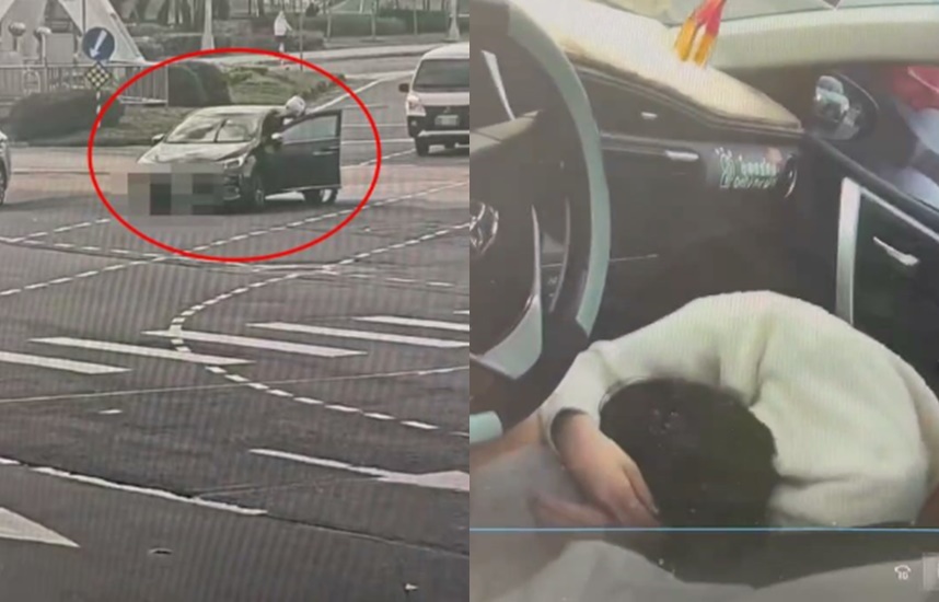 劉男駕駛車輛停在大馬路上,值勤交警馬上上前關心。(翻攝自記者爆料網)