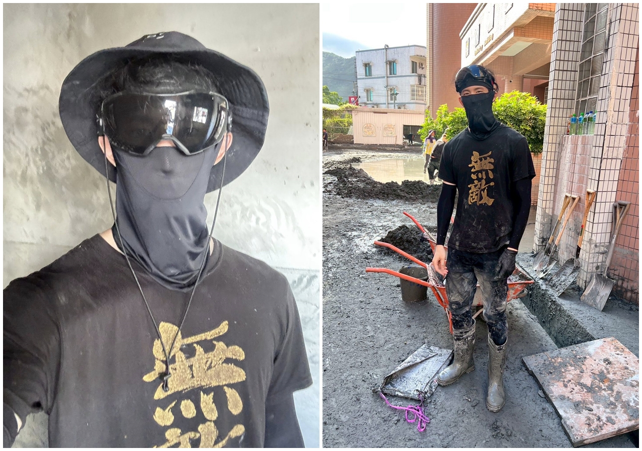 網紅波特王近日也化身「鏟子超人」到光復鄉幫忙剷除爛泥。（翻攝臉書／波特王好帥）