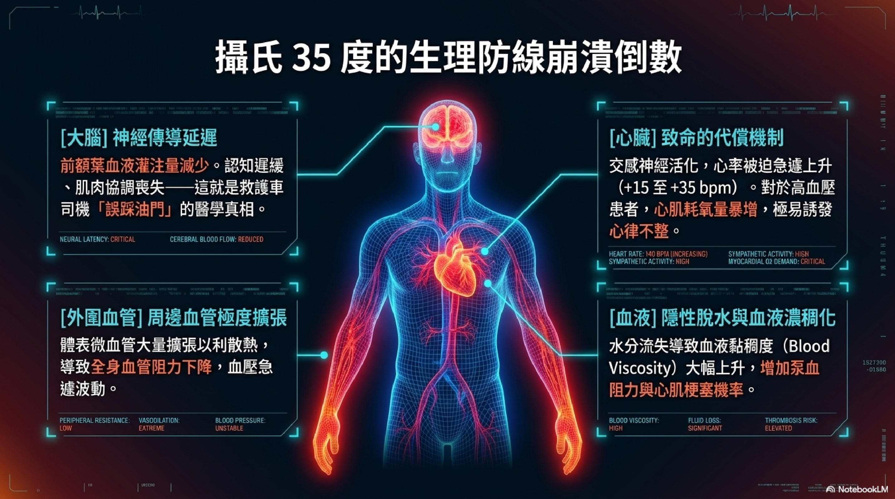 臉書粉專「消防神主牌」說明35度對人體產生的危害。(翻攝自Threads@firefightermemorialtablet)