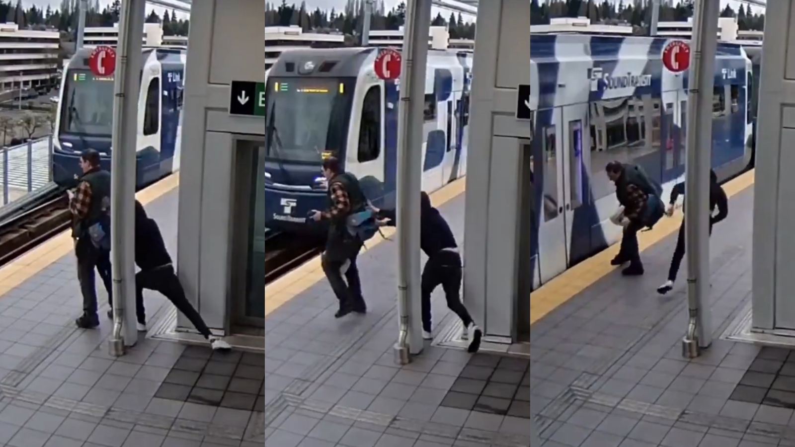 男子月台等車差點被推落月台，監視畫面將犯案過程全錄下。（翻攝畫面）