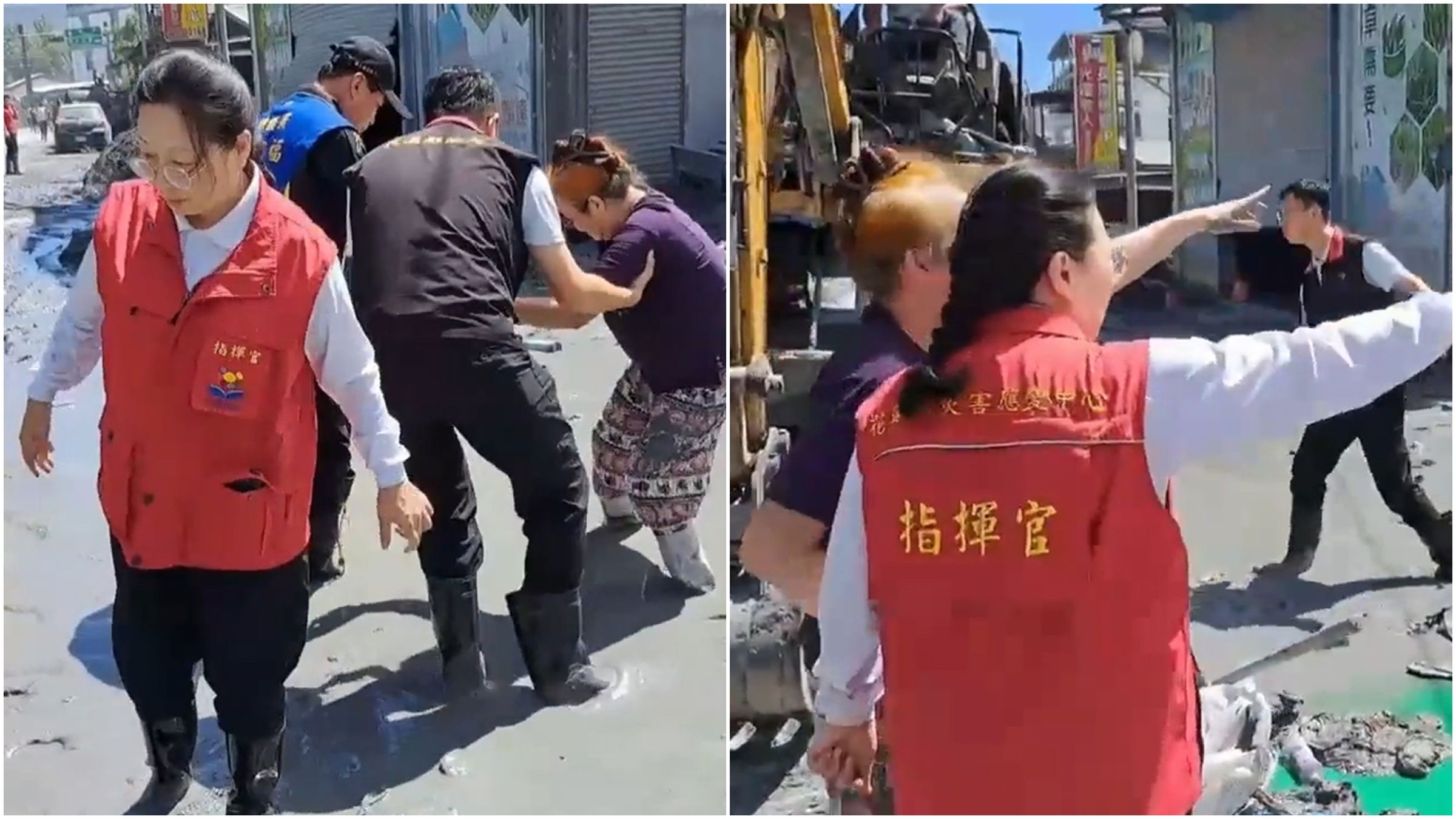 徐榛蔚被指轉頭就走,花蓮縣政府表示當時徐引導民眾到旁邊陰影處聽取陳請(右圖)。(合成圖;花蓮縣政府提供)